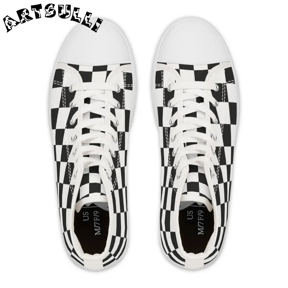JAKKOUTTHEBXX Checkerboard White and Black Women’s High Top Sneakers