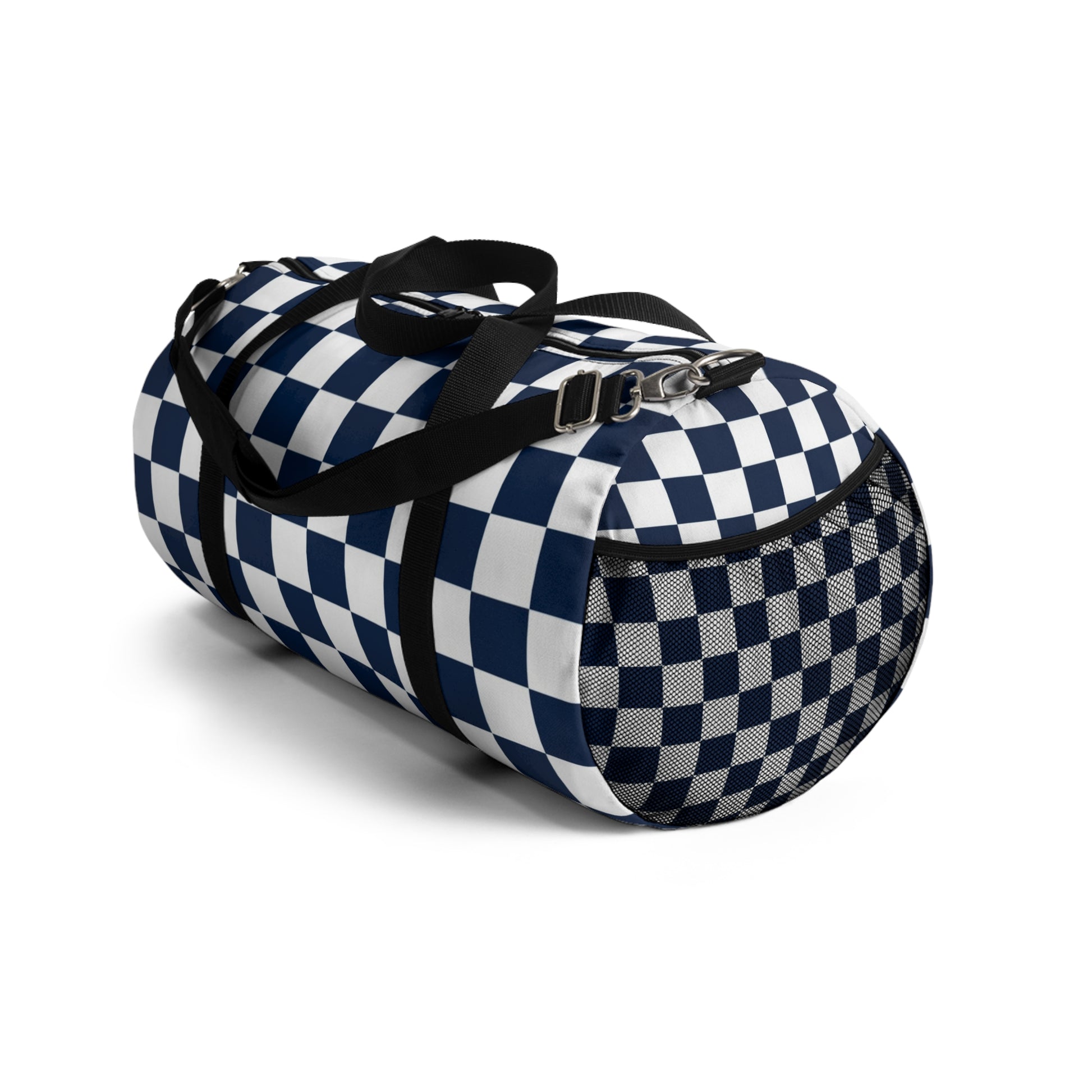 Checkerboard II White and Navy Blue Duffel Bag, Artsulli - Art is Long, Life is Short, Bags, , , , , , , 