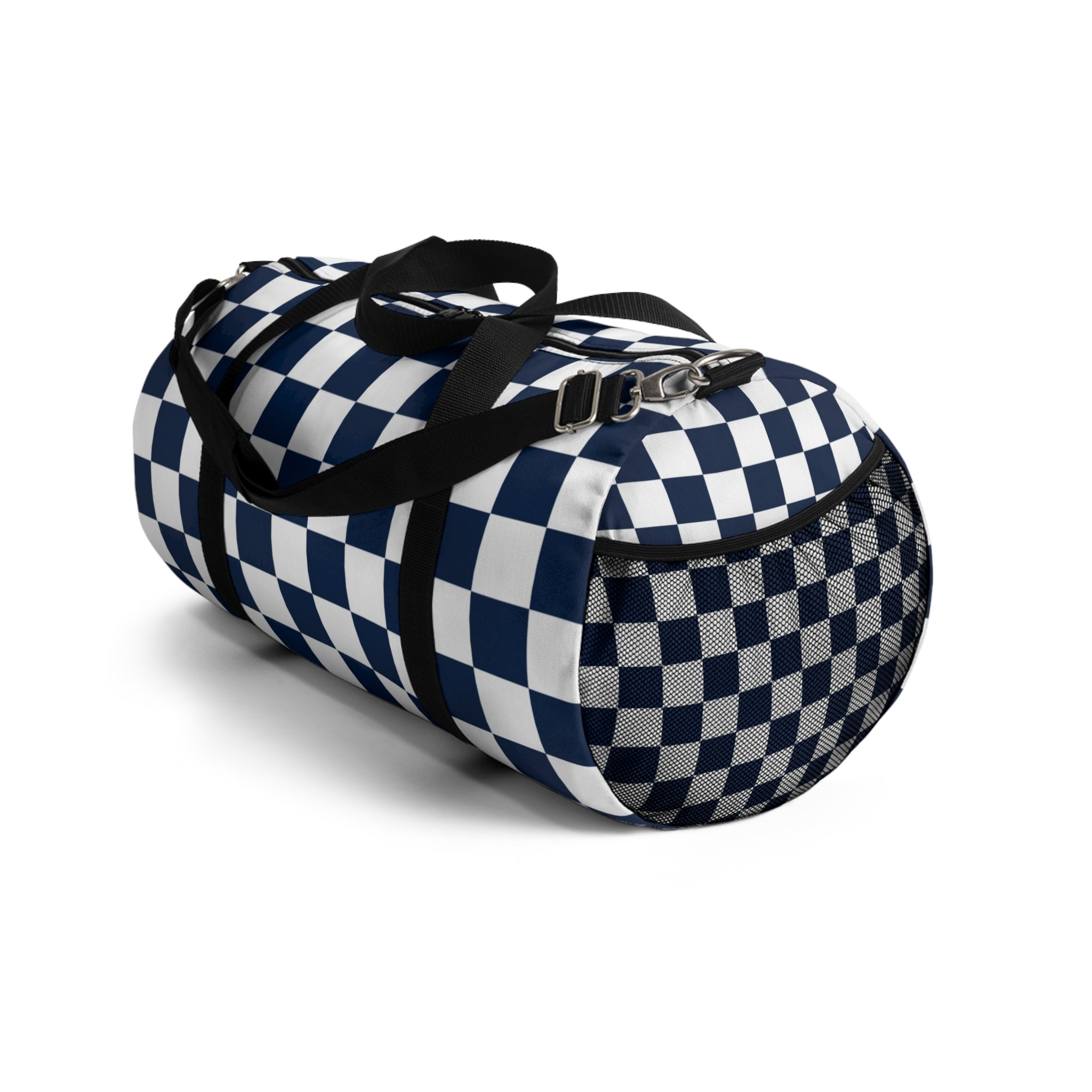 Checkerboard II White and Navy Blue Duffel Bag, Artsulli - Art is Long, Life is Short, Bags, , , , , , , 