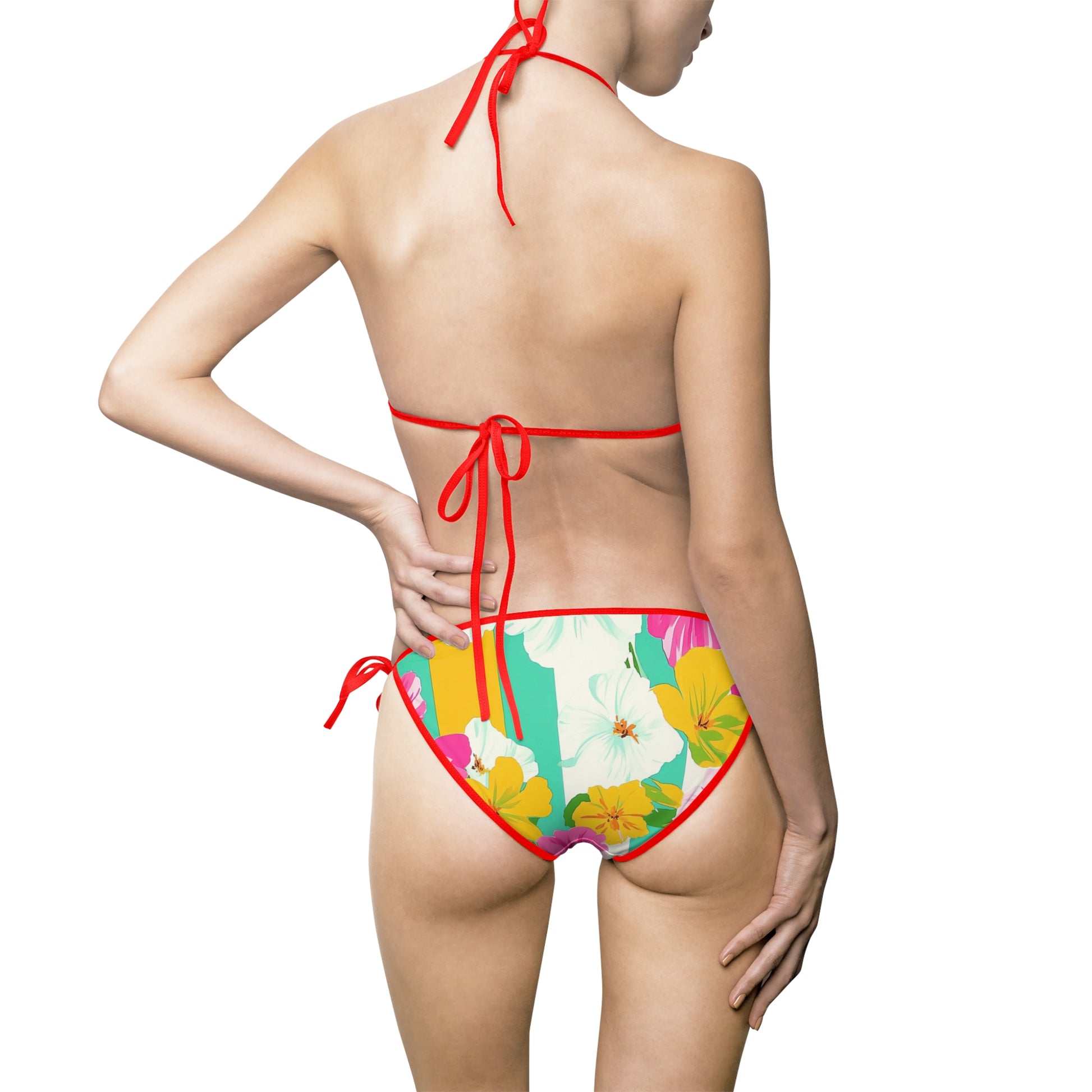 Pastel x Floral x Stripes Multi-Color Women's Bikini Swimsuit (AOP), Artsulli - Art is Long, Life is Short, All Over Prints, , , , , , , 