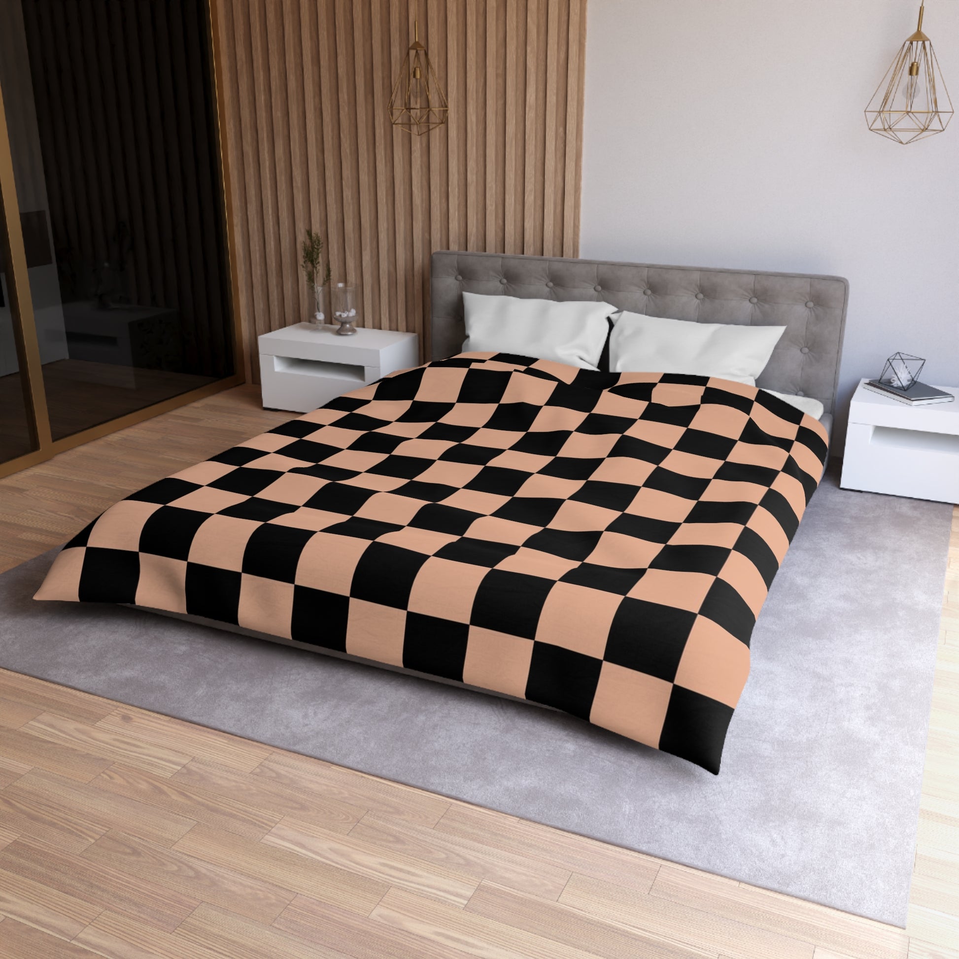 Checkerboard Soft Orange and Black Microfiber Duvet Cover, Artsulli - Art is Long, Life is Short, Home Decor, , , , , , , 