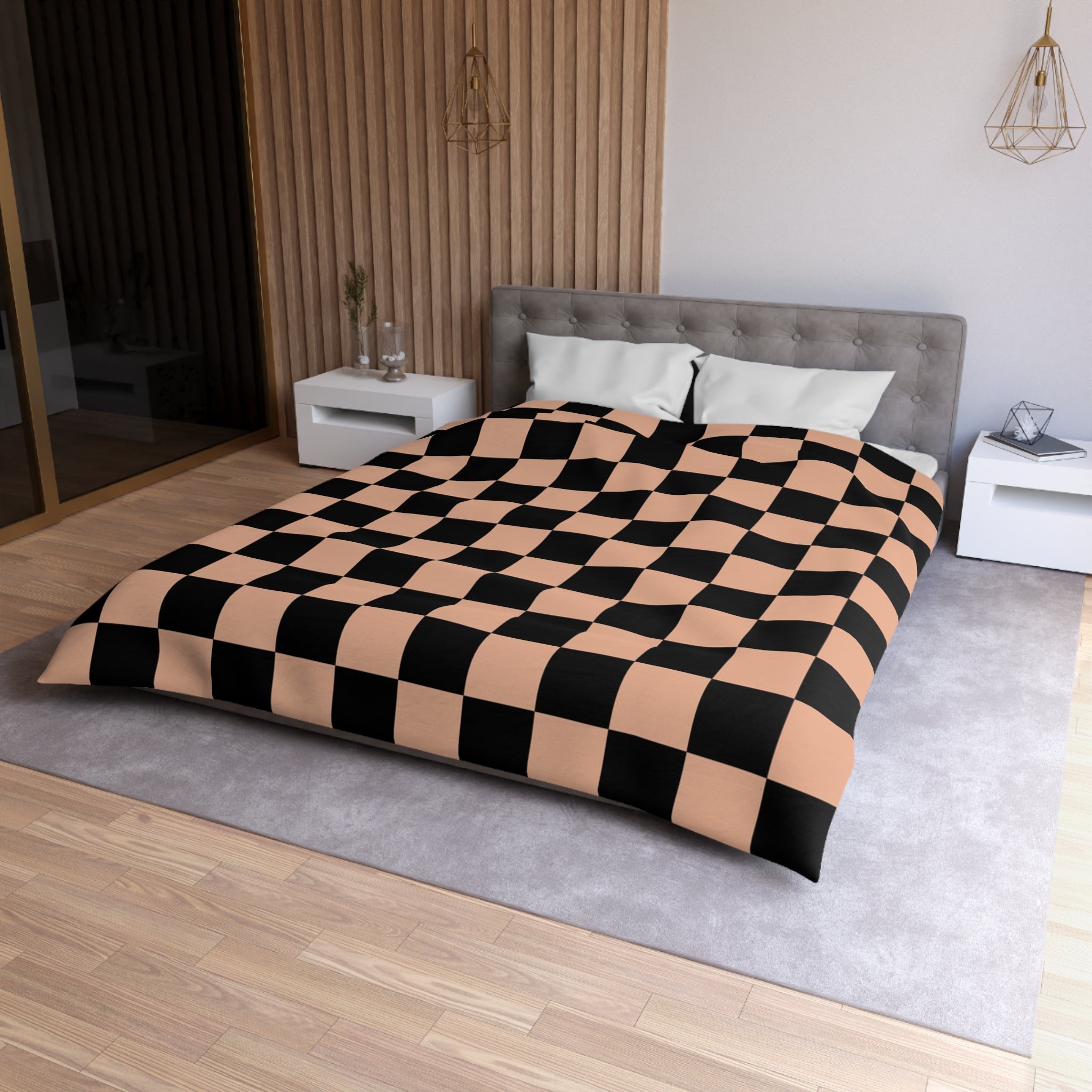 Checkerboard Soft Orange and Black Microfiber Duvet Cover, Artsulli - Art is Long, Life is Short, Home Decor, , , , , , , 