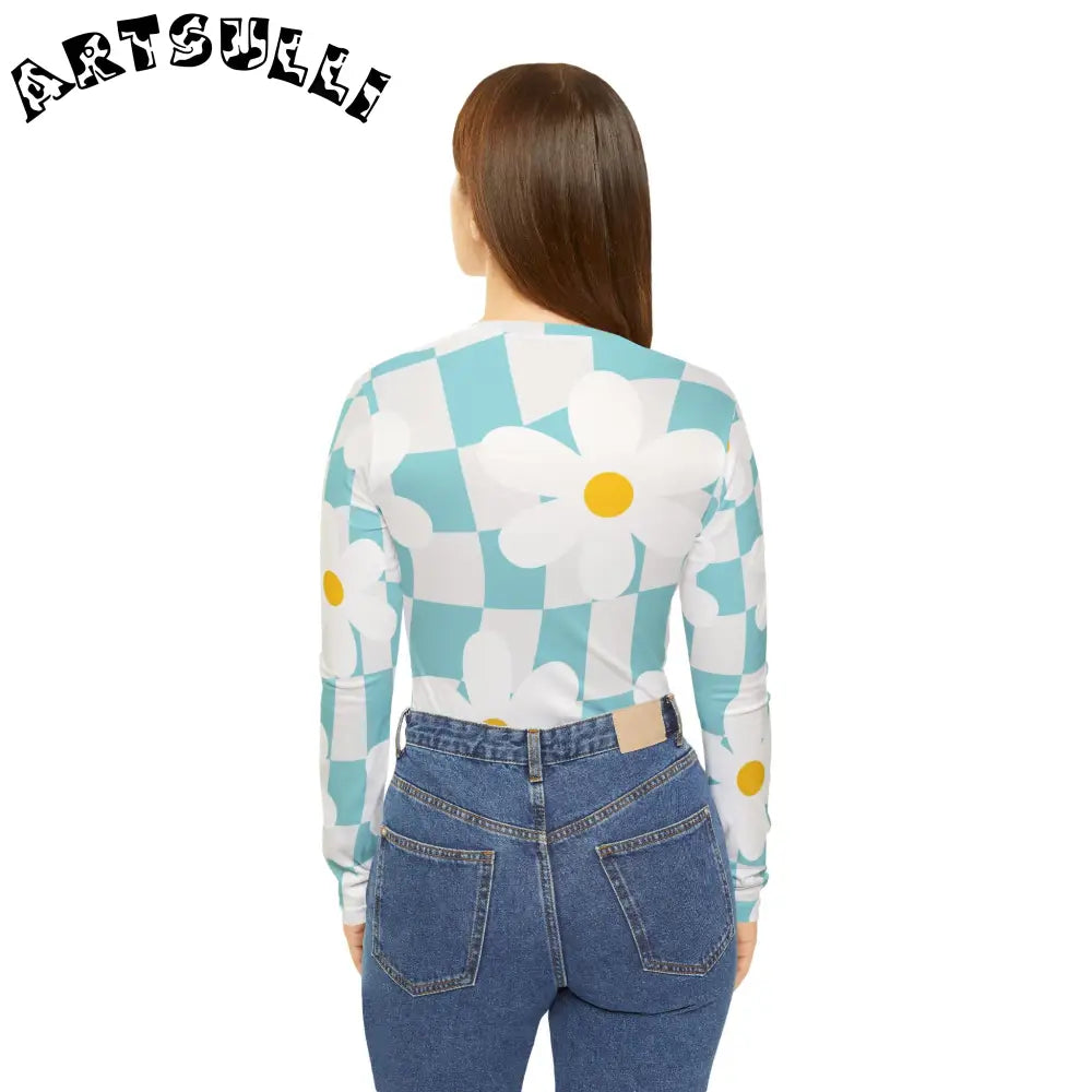 JAKKOUTTHEBXX Trippy Check Garden Women’s Long Sleeve V-neck Shirt
