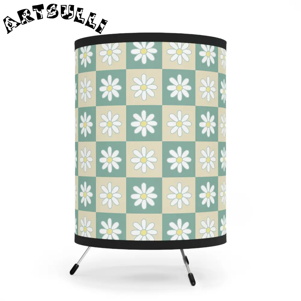 JAKKOUTTHEBXX Retro Daisy Checkerboard Green and Tan Tripod Lamp