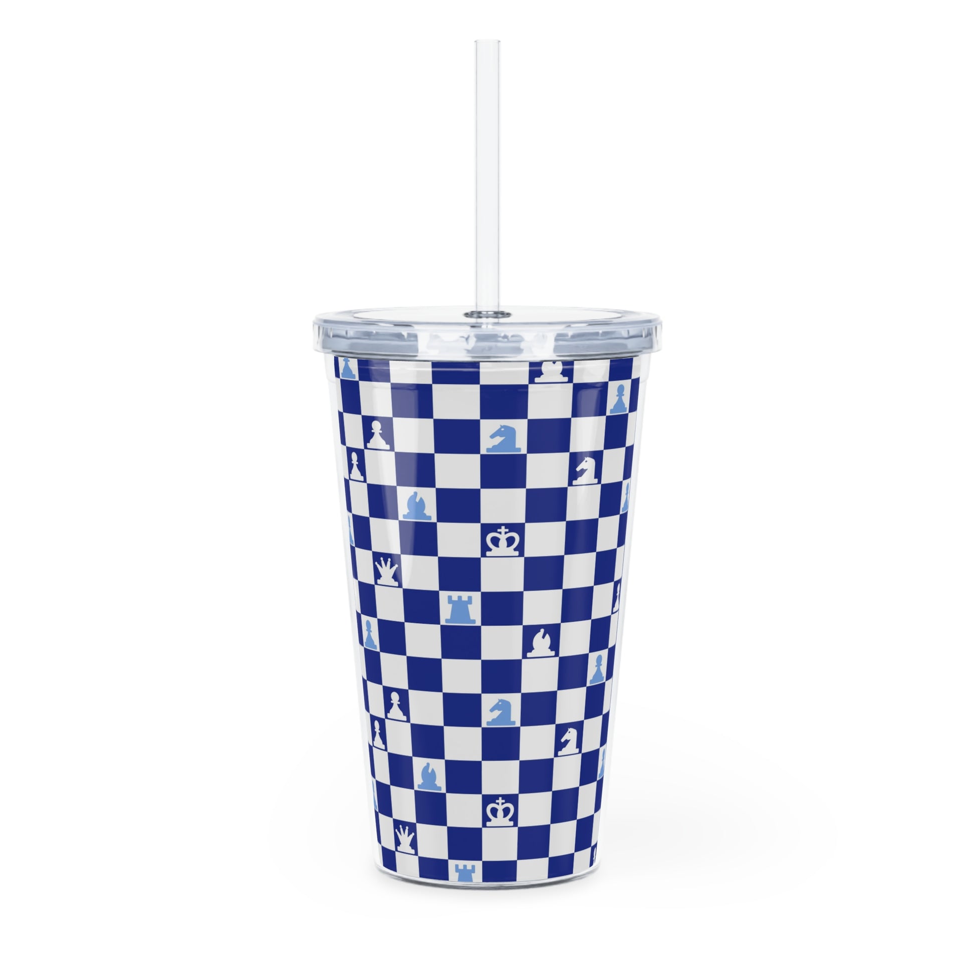 Chessboard Navy Blue Plastic Tumbler with Straw, Artsulli - Art is Long, Life is Short, Mug, , , , , , , 