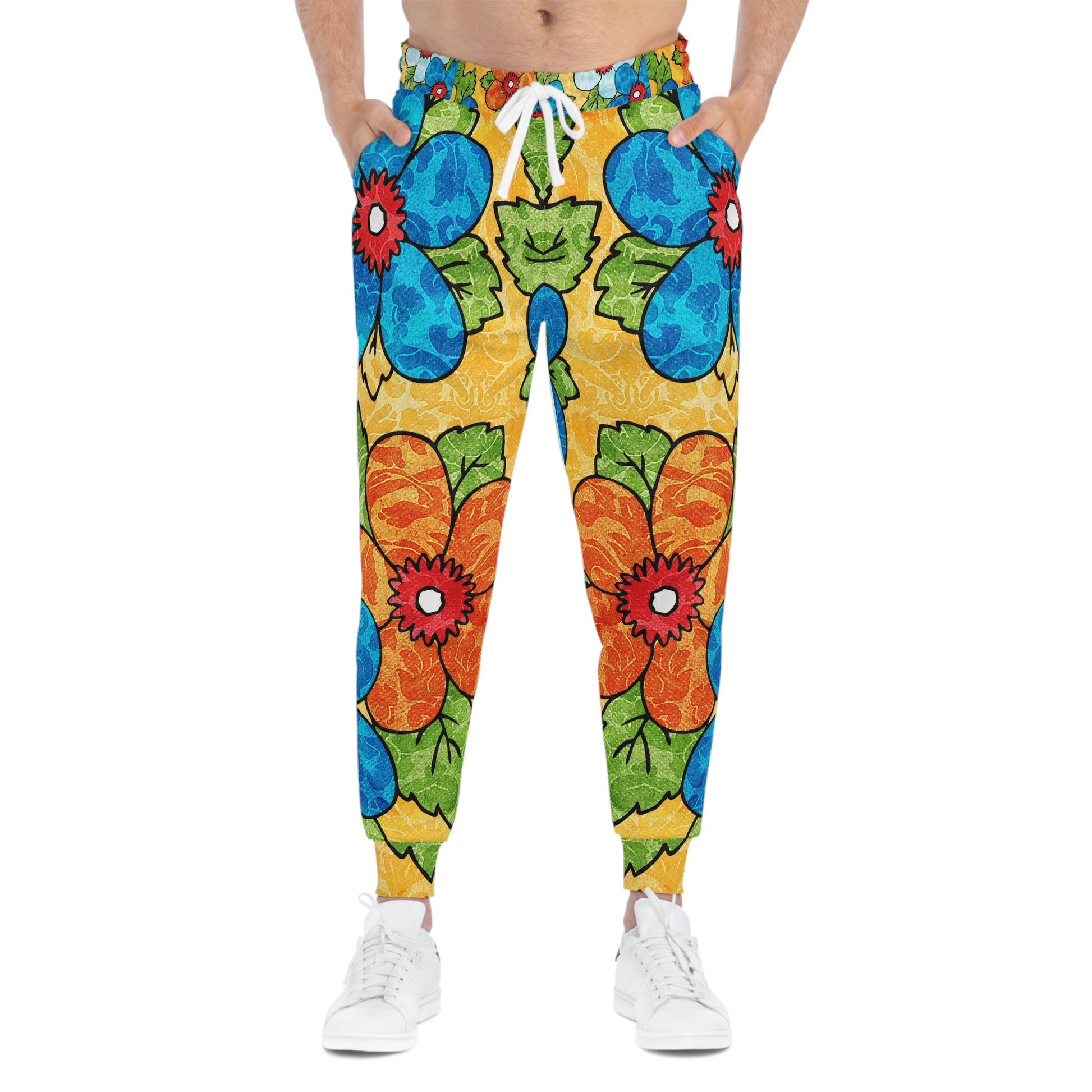 Groovy Yellow Floral Kl II Athletic Joggers (AOP), Artsulli - Art is Long, Life is Short, All Over Prints, , , , , , , 