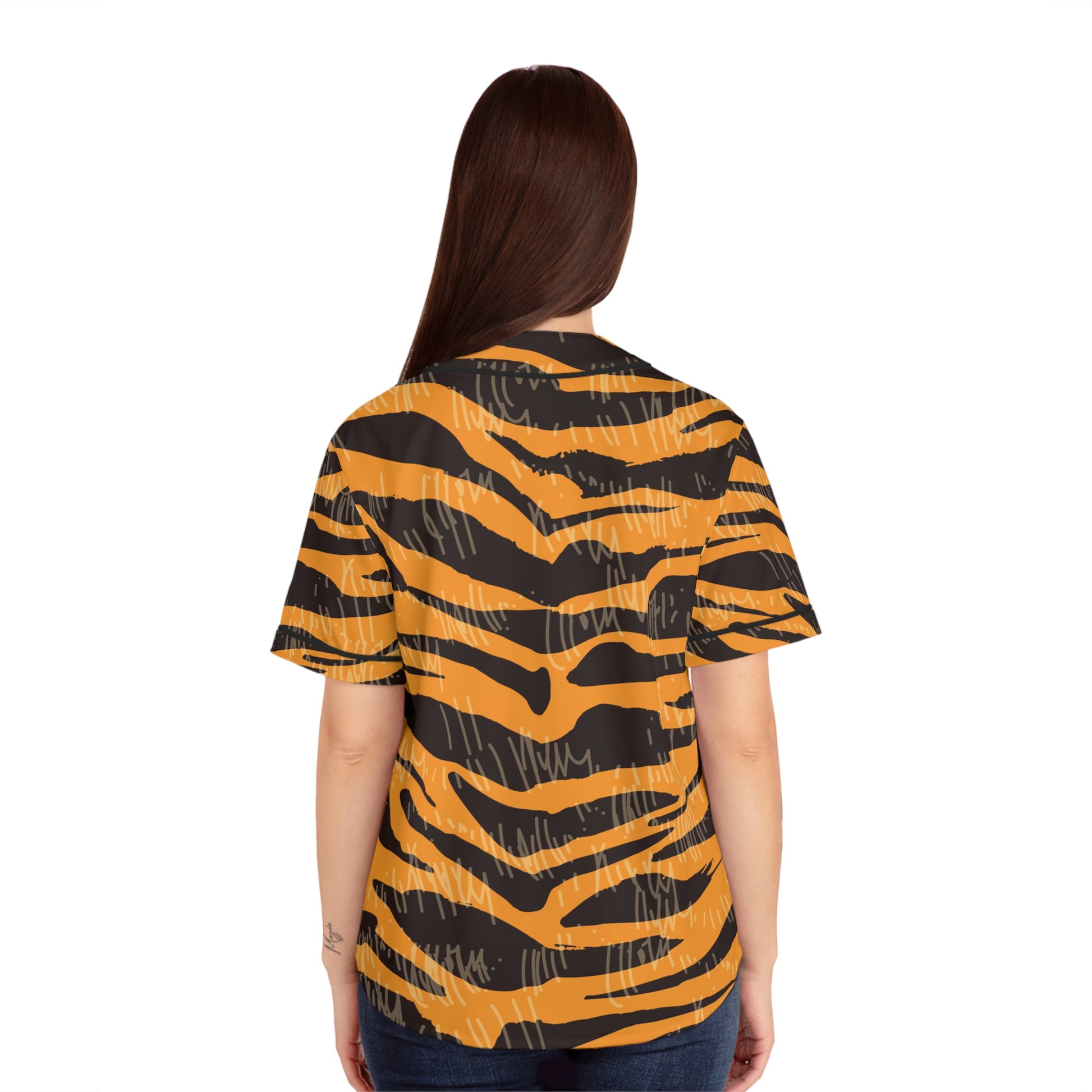 Tiger Scratches Orange & Black Women's Baseball Jersey (AOP), Artsulli - Art is Long, Life is Short, All Over Prints, , , , , , , 
