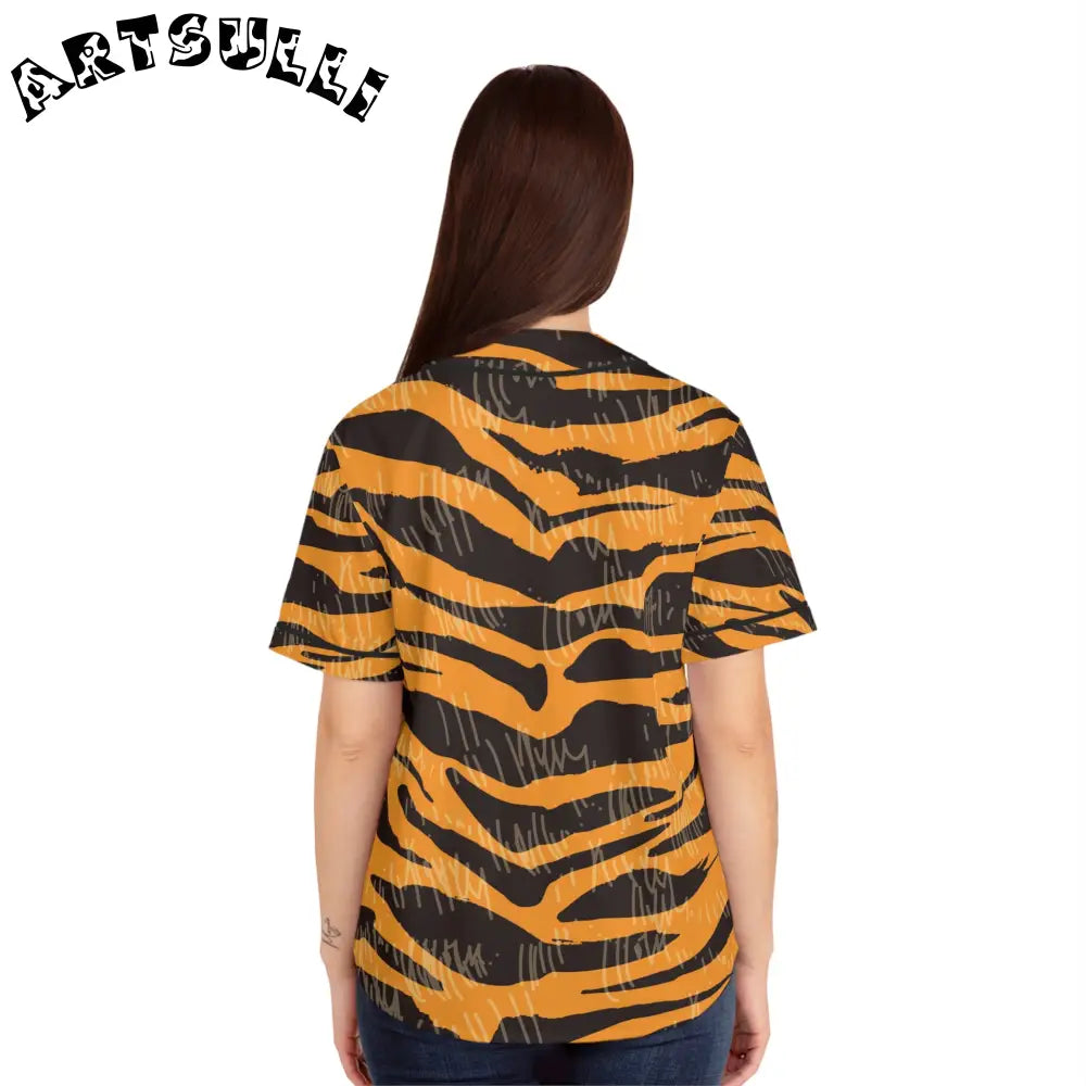 JAKKOUTTHEBXX Tiger Scratches Orange & Black Women’s Baseball Jersey