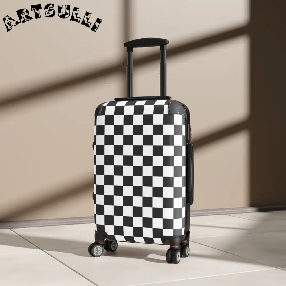 JAKKOUTTHEBXX Checkerboard White and Black Suitcase JAKKOUTTHEBXX