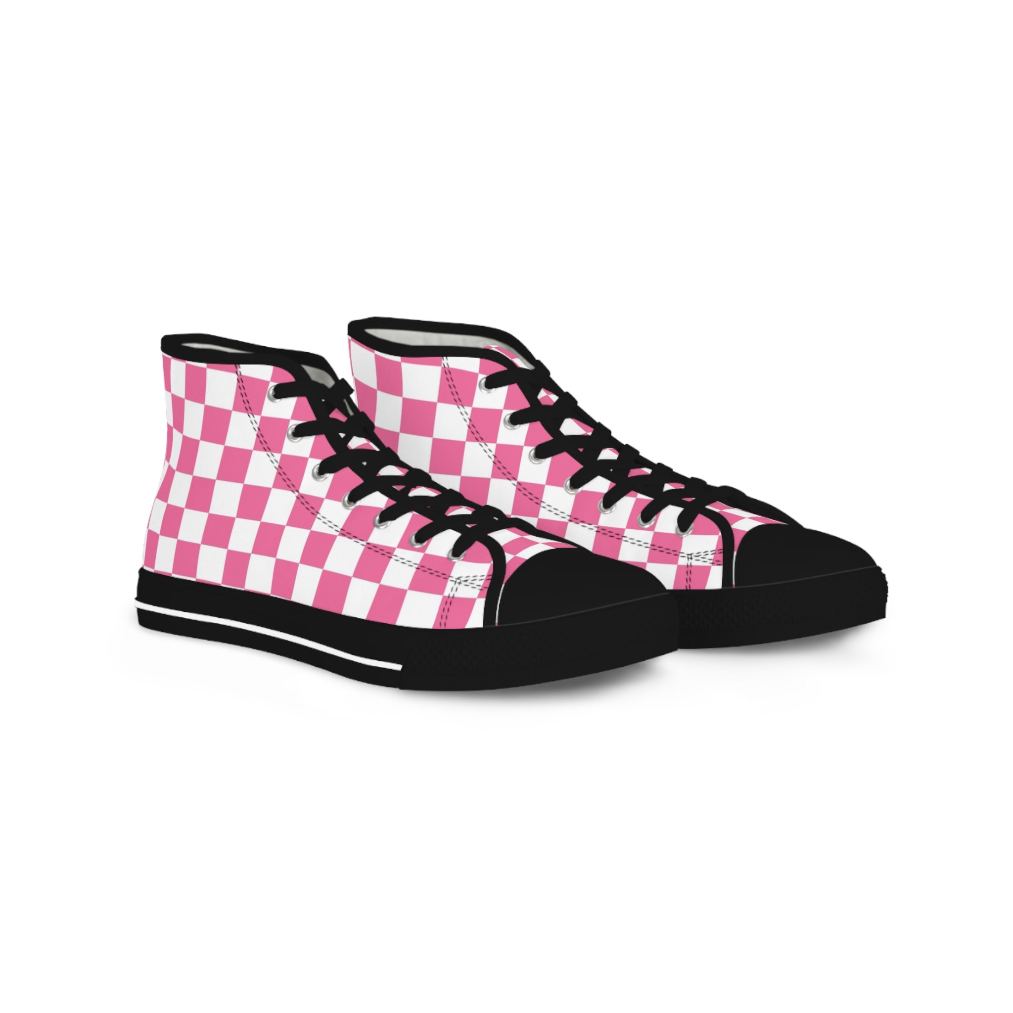 Yuyushiki Pink Check Men's High Top Sneakers