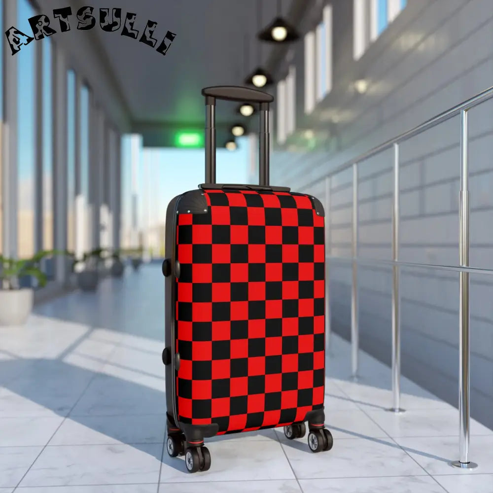 JAKKOUTTHEBXX Checkerboard Red and Black Suitcase JAKKOUTTHEBXX