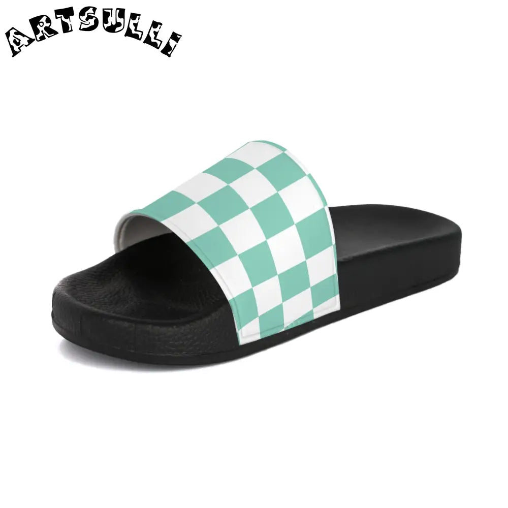 JAKKOUTTHEBXX Checkerboard Light Green Women’s Slide Sandals