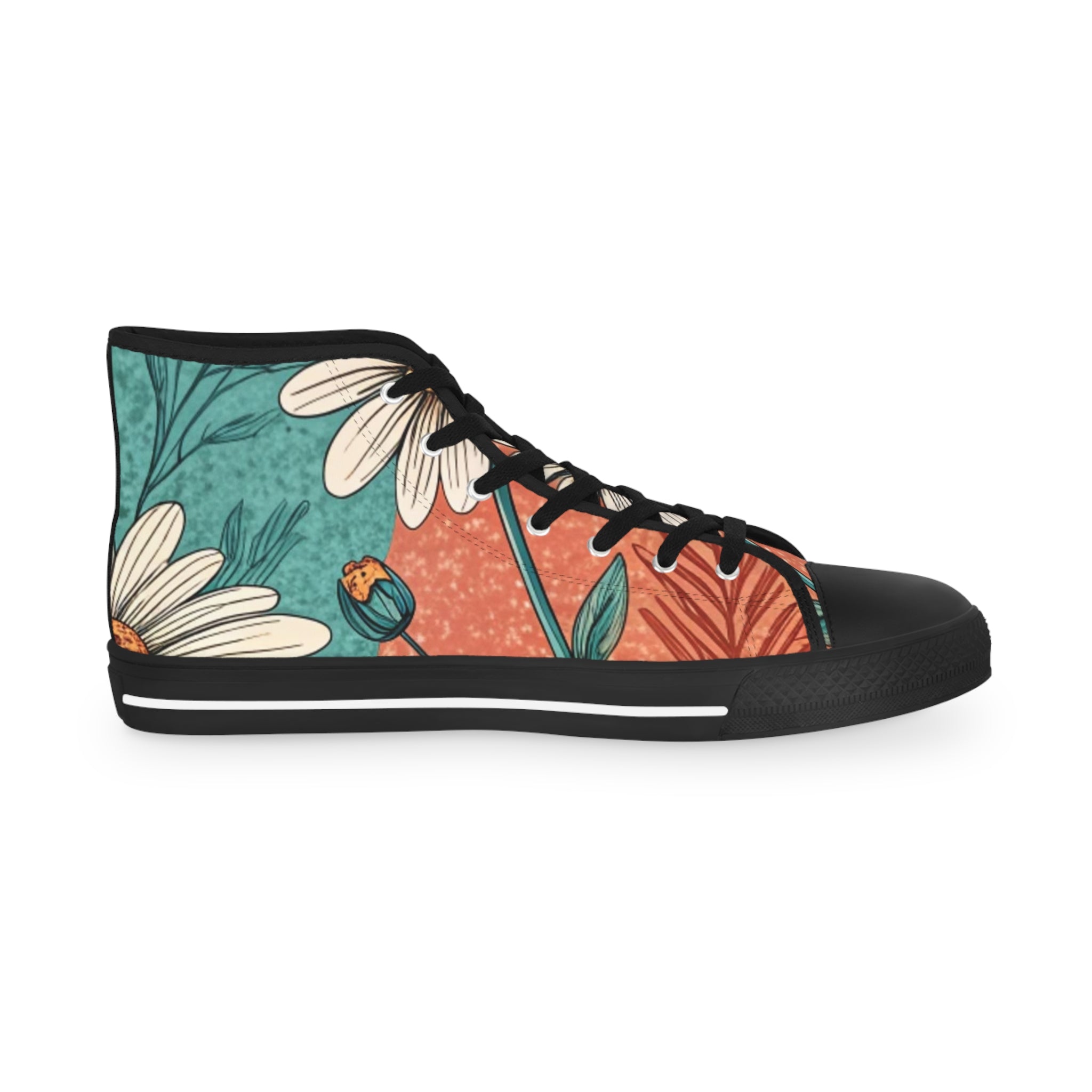 Retro Daisy Dream Men's High Top Sneakers, Artsulli - Art is Long, Life is Short, Shoes, , , , , , , 