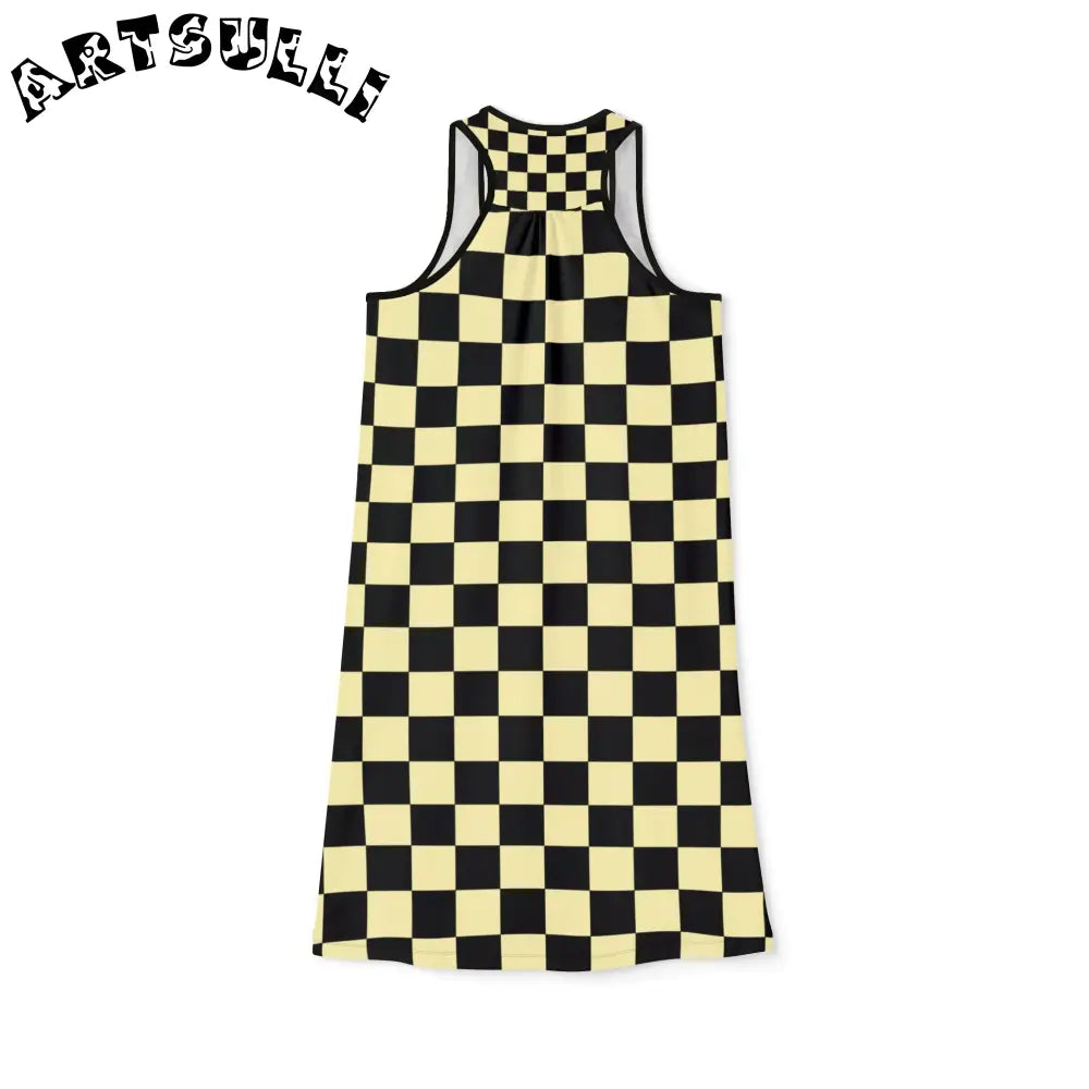 JAKKOUTTHEBXX Checkerboard Black and Yellow Women’s Racerback Dress