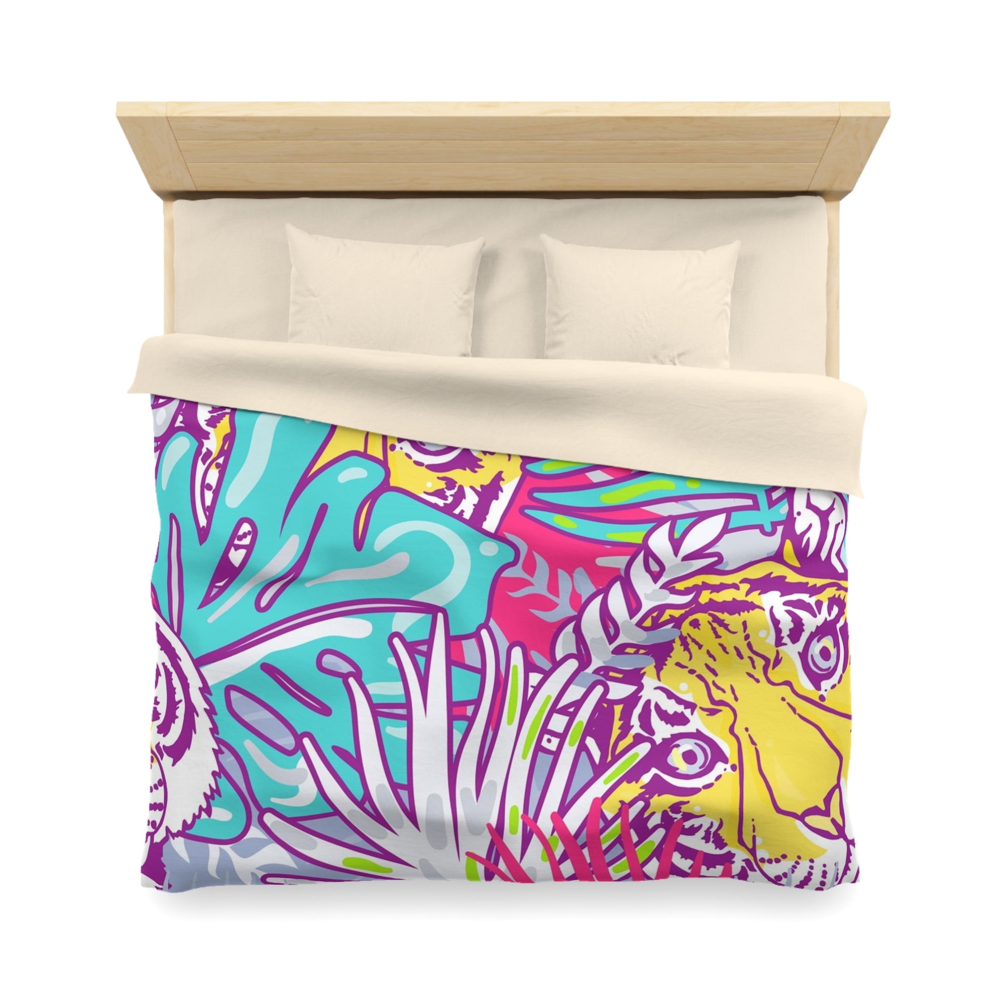 Tropical Floral Tigers Torquise and Purple Microfiber Duvet Cover, Artsulli - Art is Long, Life is Short, Home Decor, , , , , , , 