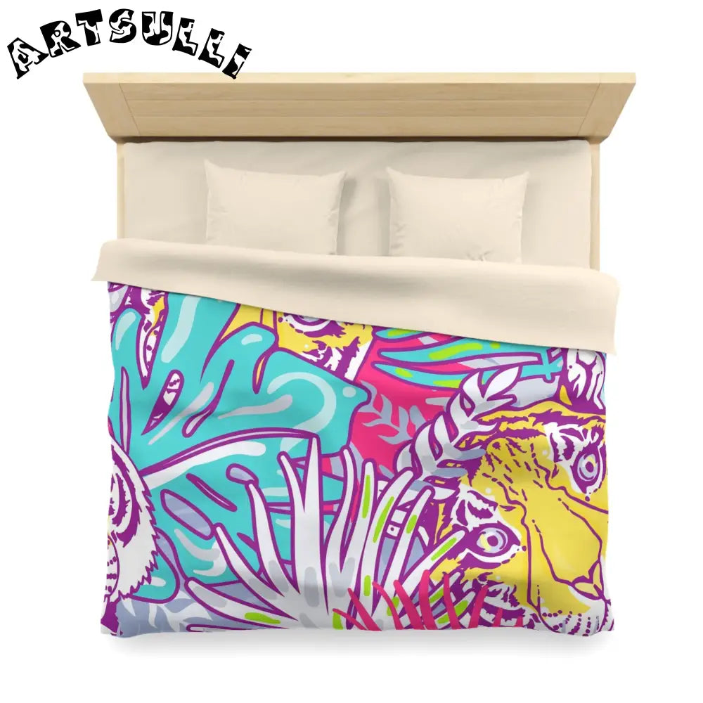 JAKKOUTTHEBXX Tropical Floral Tigers Torquise and Purple Microfiber