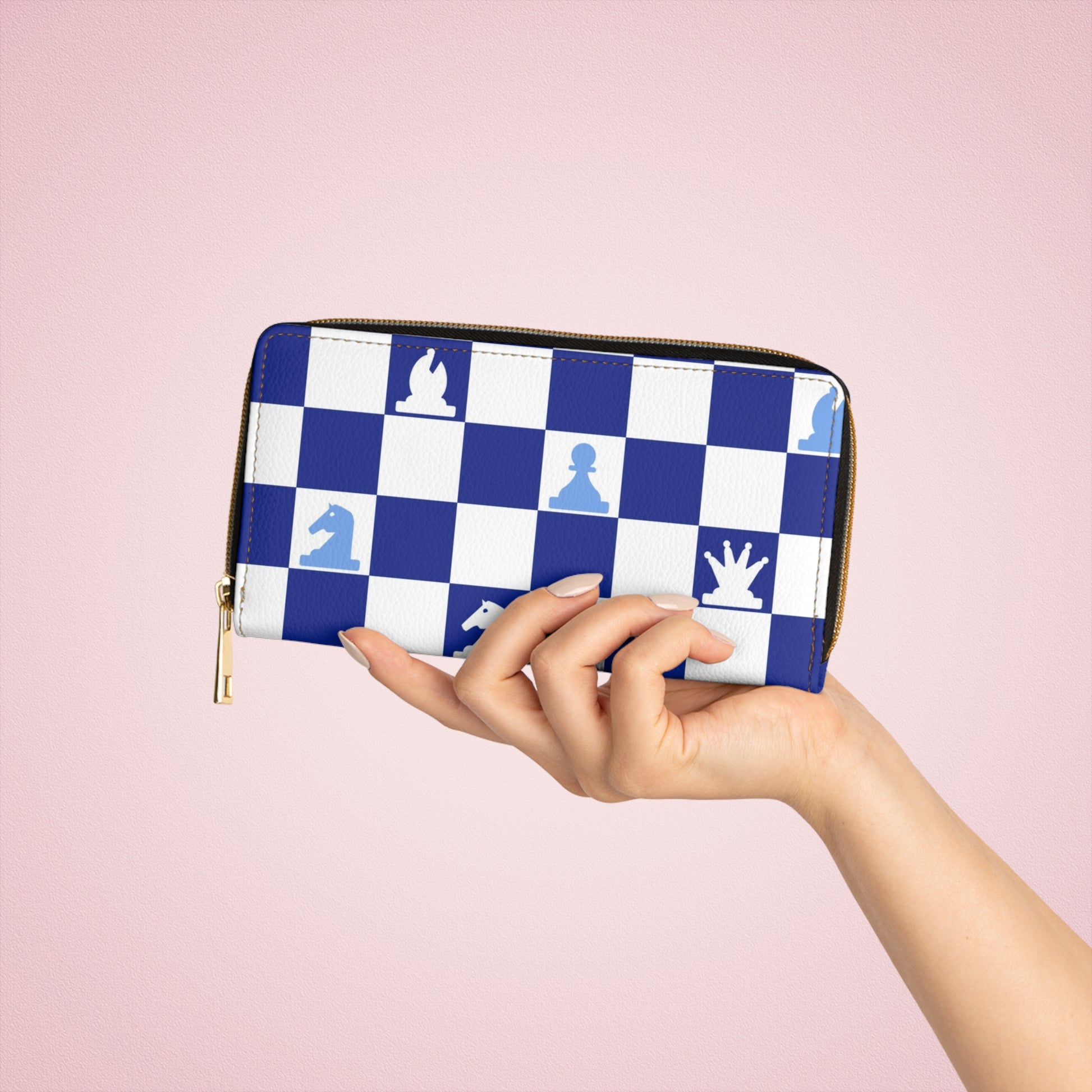 Chessboard Navy Blue Zipper Wallet, Artsulli - Art is Long, Life is Short, Accessories, , , , , , , 