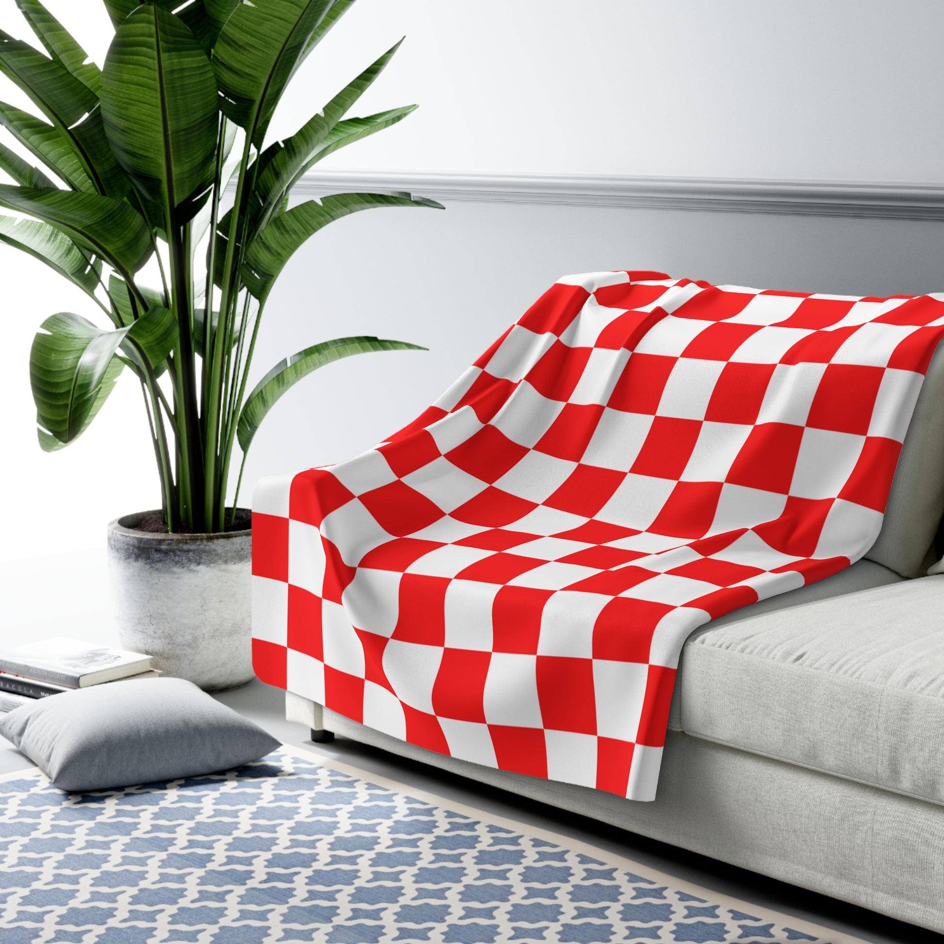 Checkerboard Red and White Sherpa Fleece Blanket, Artsulli - Art is Long, Life is Short, Home Decor, , , , , , , 
