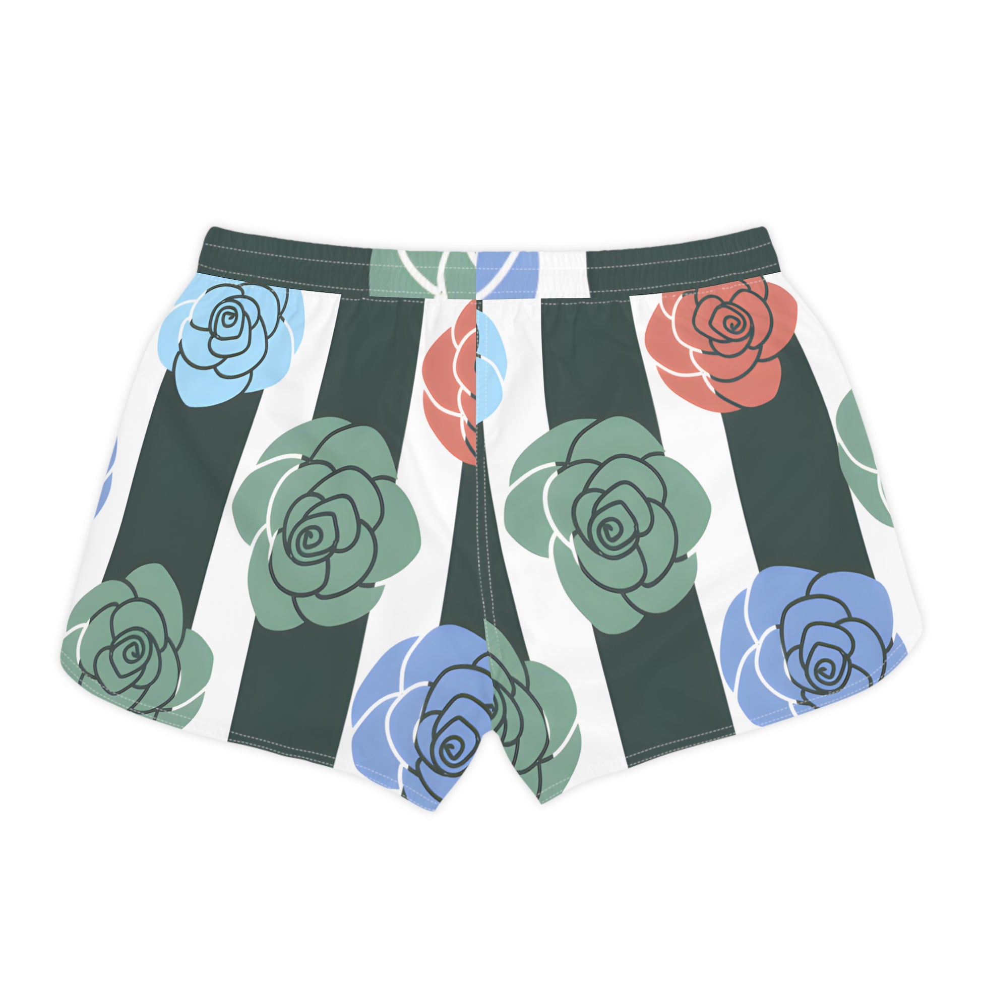 Stripes x Roses Black and White Women's Casual Shorts (AOP), Artsulli - Art is Long, Life is Short, All Over Prints, , , , , , , 