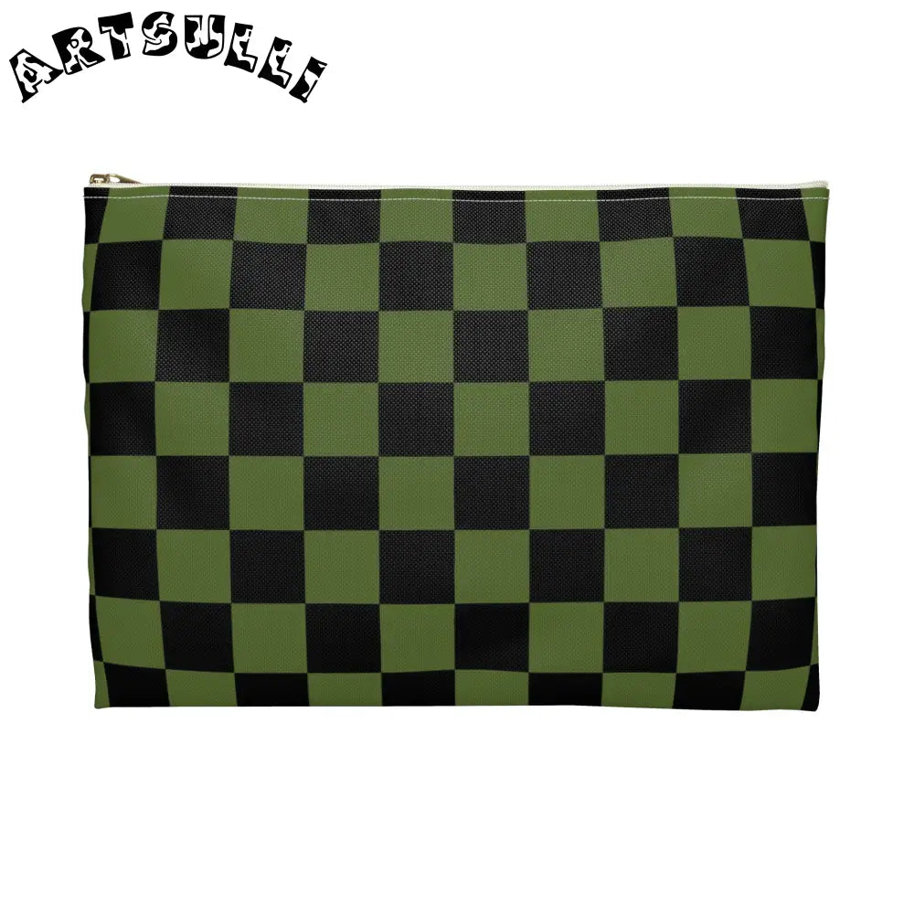 JAKKOUTTHEBXX Checkerboard Olive Green and Black Accessory Pouch