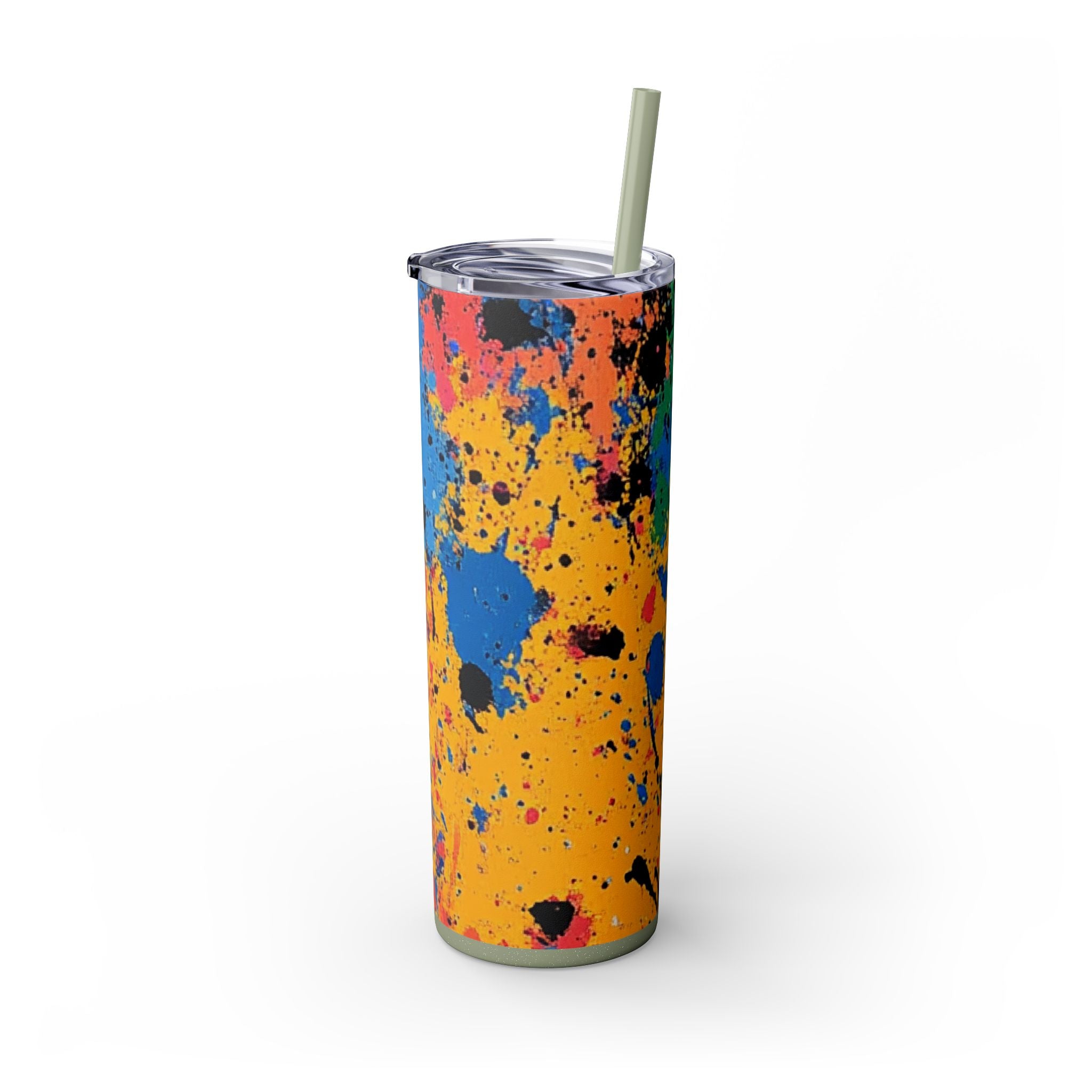 The Colors Of Paint Splatter Skinny Tumbler with Straw, 20oz, Artsulli - Art is Long, Life is Short, Mug, , , , , , , 
