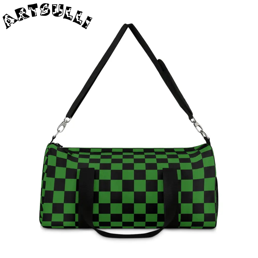 JAKKOUTTHEBXX Checkerboard II Green and Black Duffel Bag