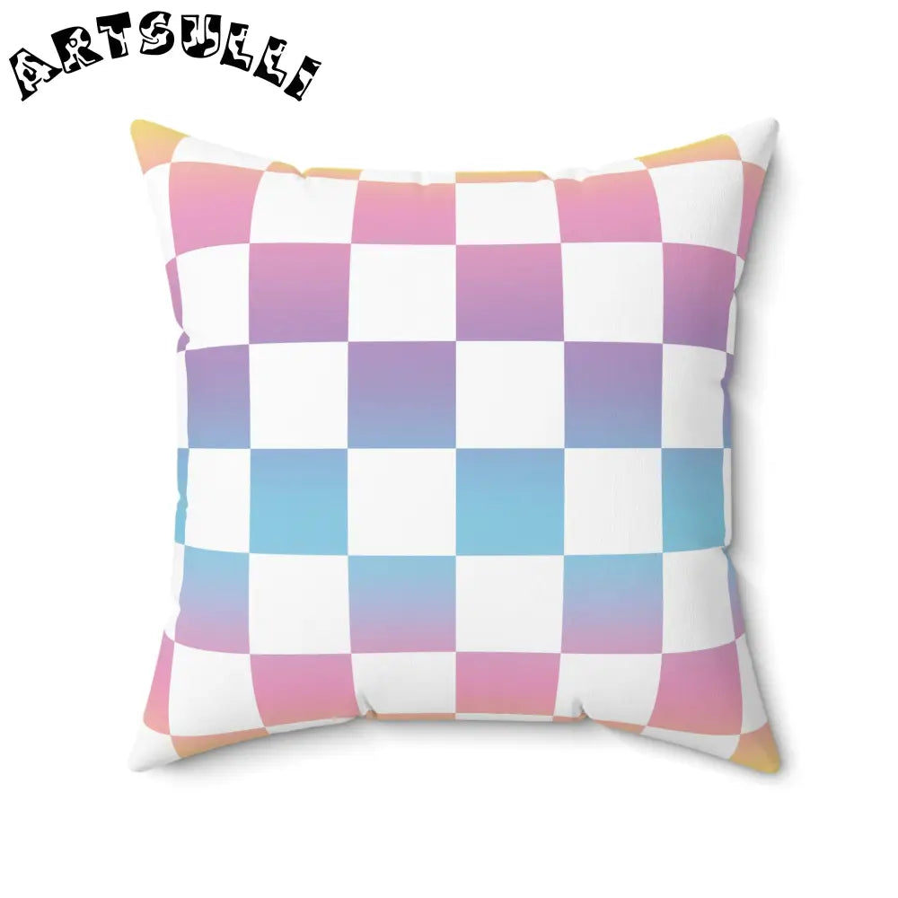 JAKKOUTTHEBXX Vaporwave Check Spun Polyester Square Pillow