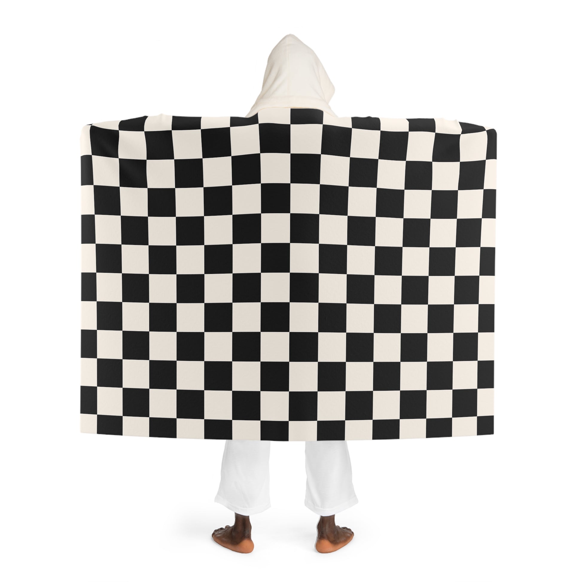 Checkerboard Black and White Hooded Sherpa Fleece Blanket, Artsulli - Art is Long, Life is Short, All Over Prints, , , , , , , 
