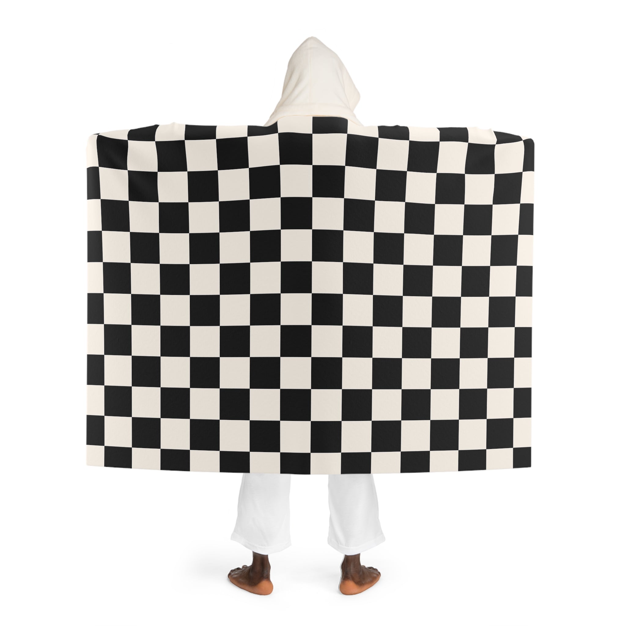 Checkerboard Black and White Hooded Sherpa Fleece Blanket, Artsulli - Art is Long, Life is Short, All Over Prints, , , , , , , 