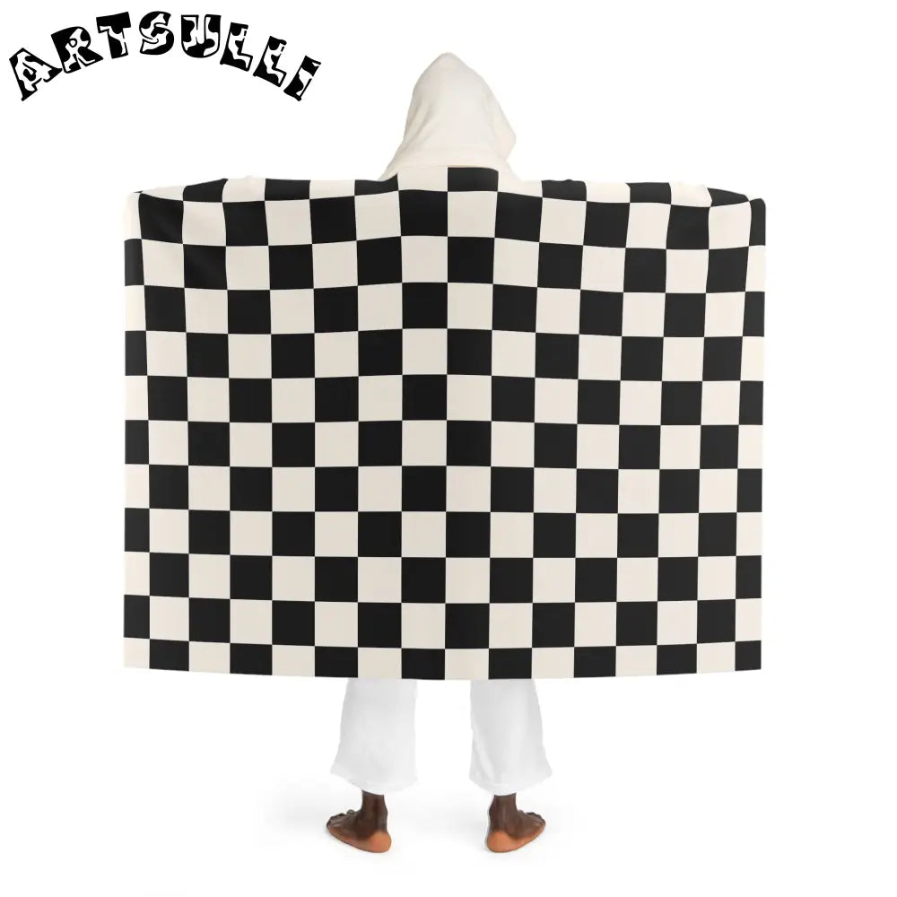 JAKKOUTTHEBXX Checkerboard Black and White Hooded Sherpa Fleece