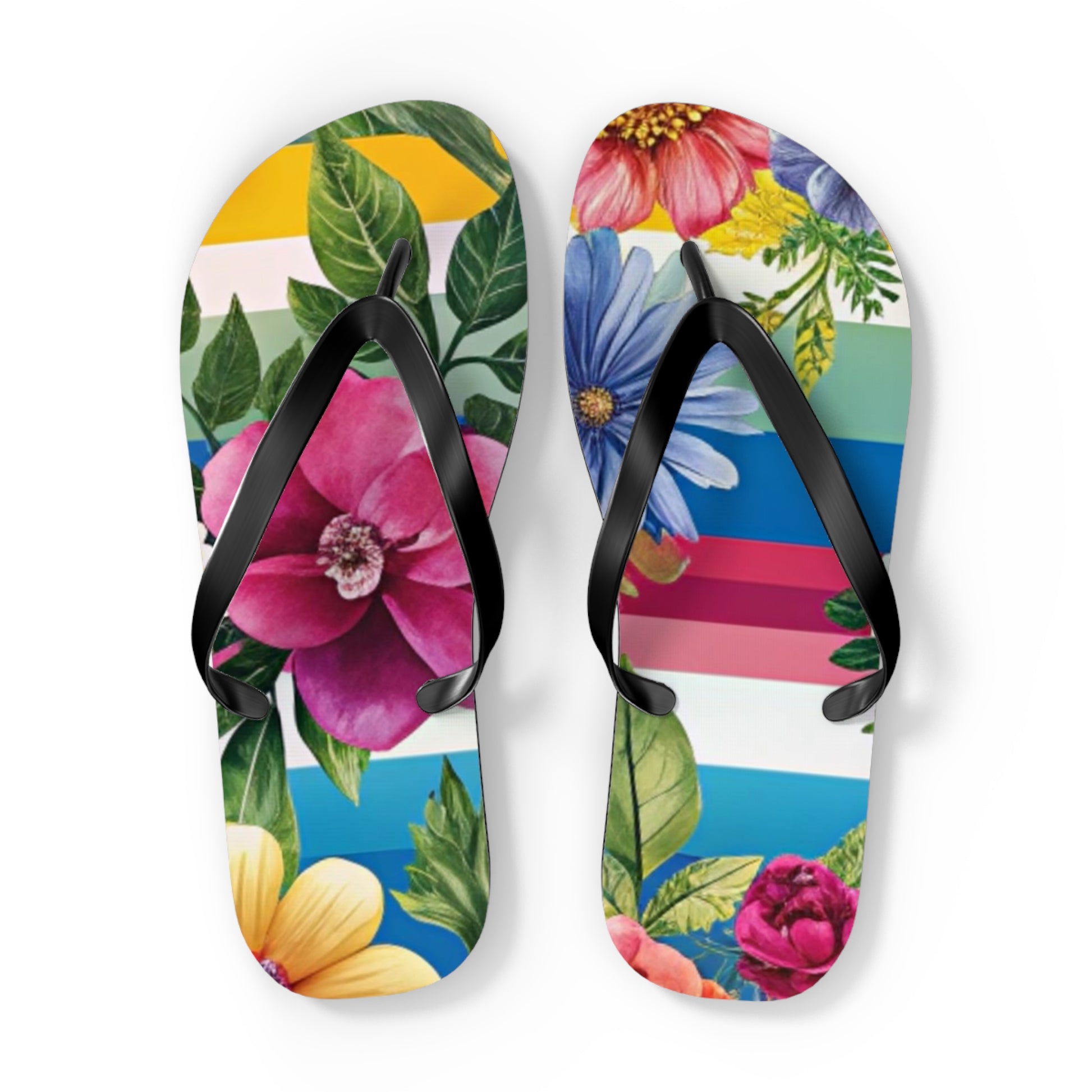 Floral Stripe 4K Flip Flops, Artsulli - Art is Long, Life is Short, Shoes, Size, XL, Color, Black sole, , , 33850476908312831812