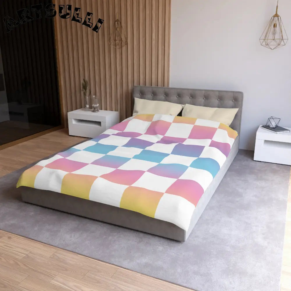 JAKKOUTTHEBXX Vaporwave Check Microfiber Duvet Cover JAKKOUTTHEBXX