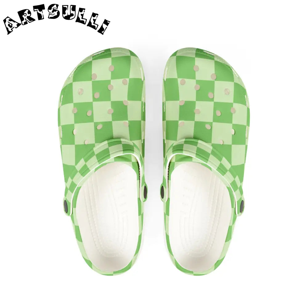 JAKKOUTTHEBXX Checkerboard Green EVA Foam Rubber Shoes (AOP)