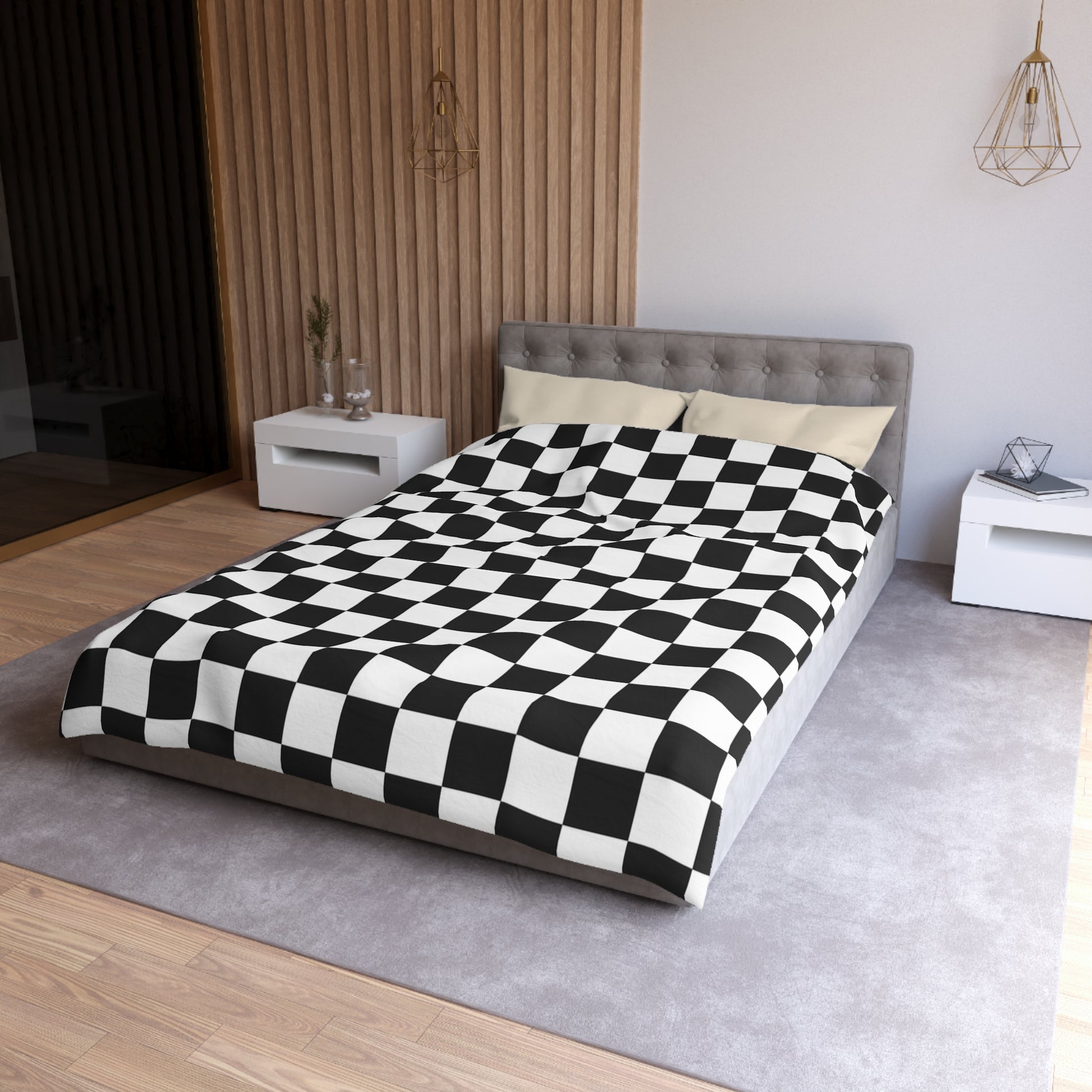 Checkerboard White and Black Microfiber Duvet Cover, Artsulli - Art is Long, Life is Short, Home Decor, , , , , , , 