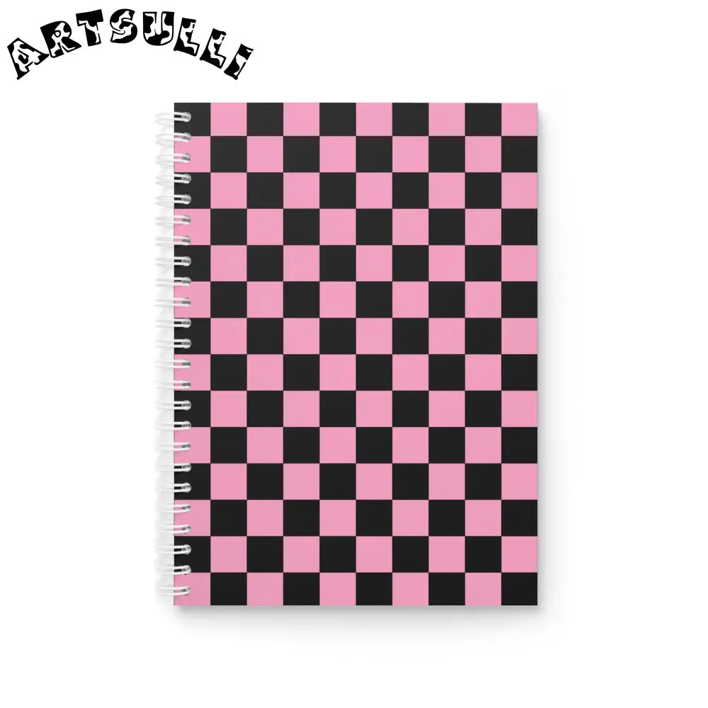 JAKKOUTTHEBXX Checkerboard Black and Pink Spiral Notebook