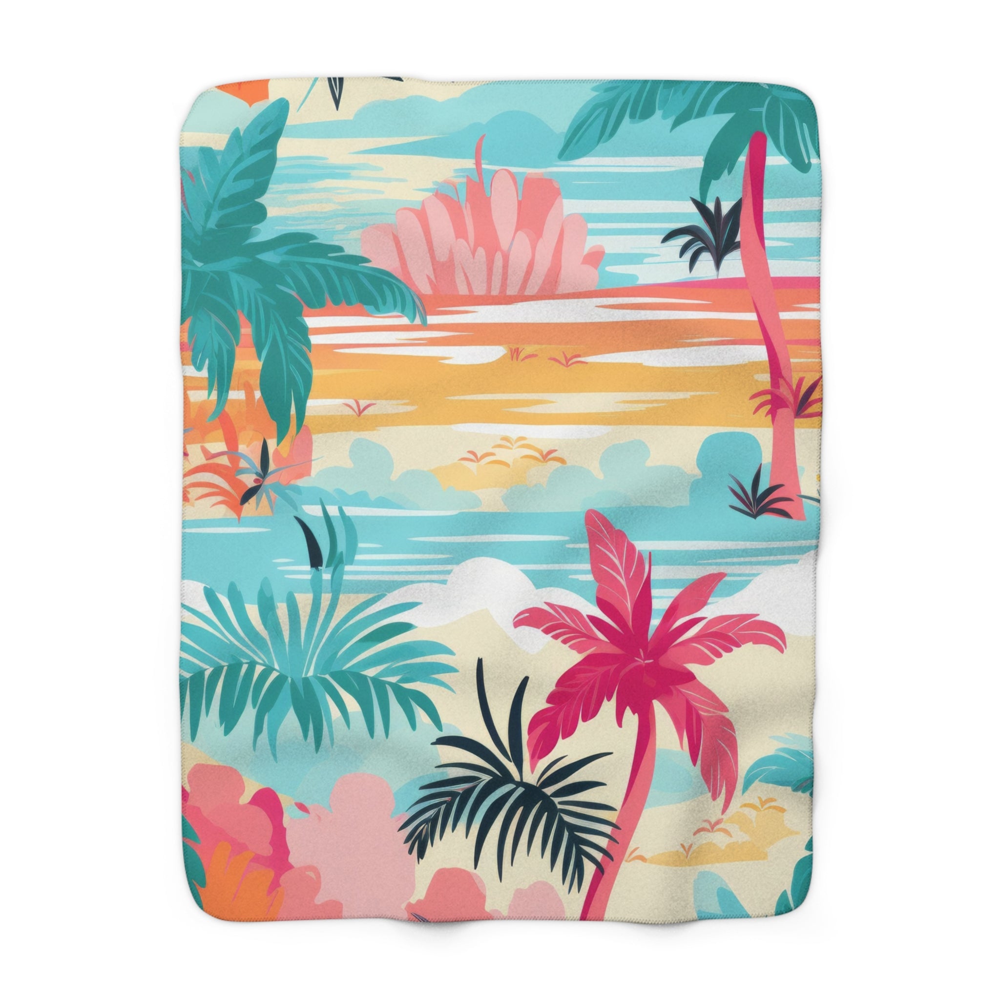 Tropical Palm Beach Paradise Multi-Color Sherpa Fleece Blanket, Artsulli - Art is Long, Life is Short, Home Decor, Size, 50" × 60", , , , , 21294201894178035657