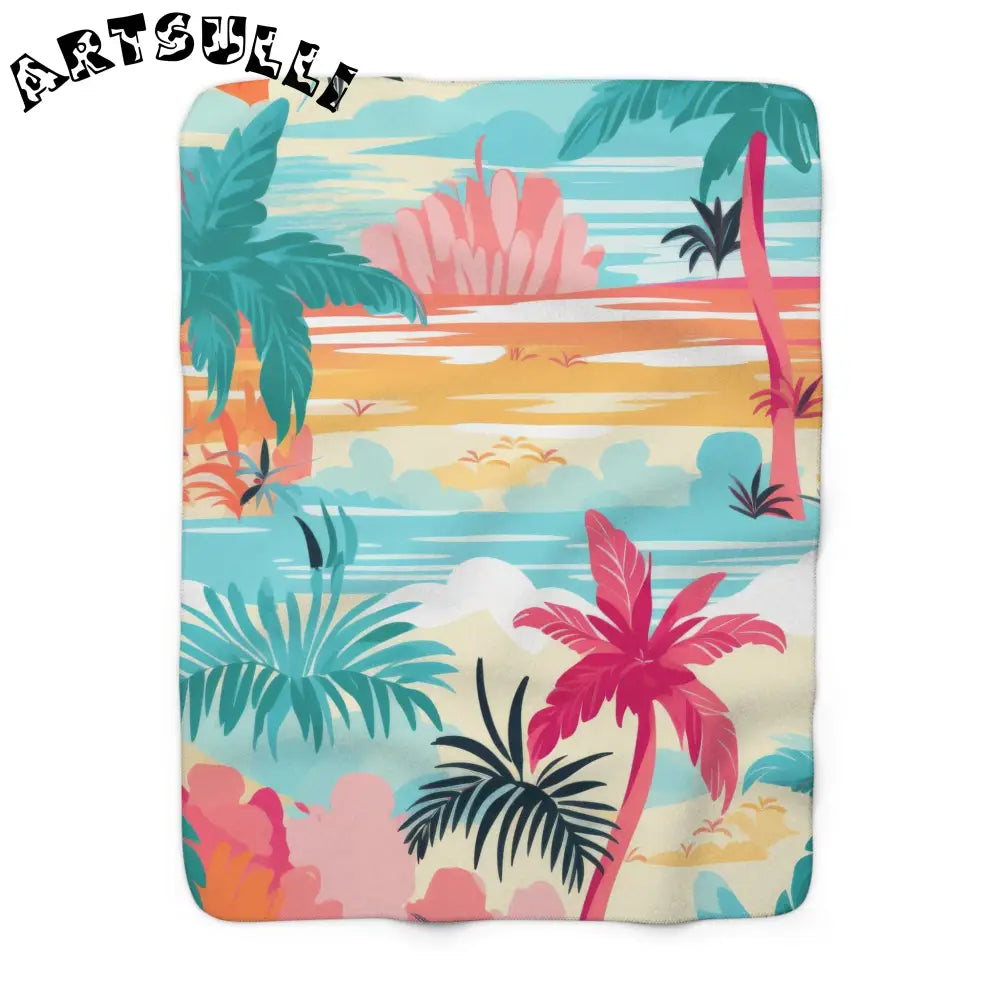 JAKKOUTTHEBXX Tropical Palm Beach Paradise Multi-Color Sherpa Fleece