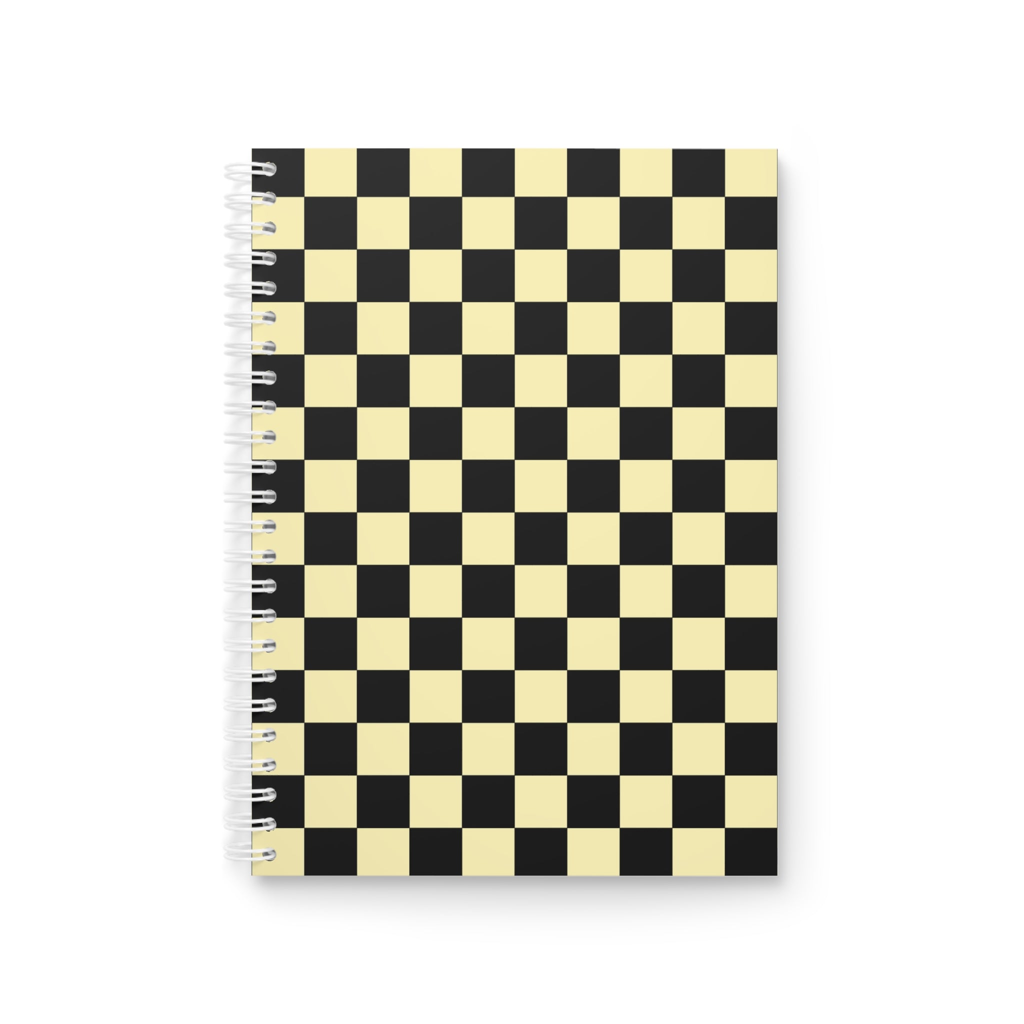 Checkerboard Black and Yellow Spiral Notebook, Artsulli - Art is Long, Life is Short, Paper products, Size, One Size, , , , , 25774025815823300636