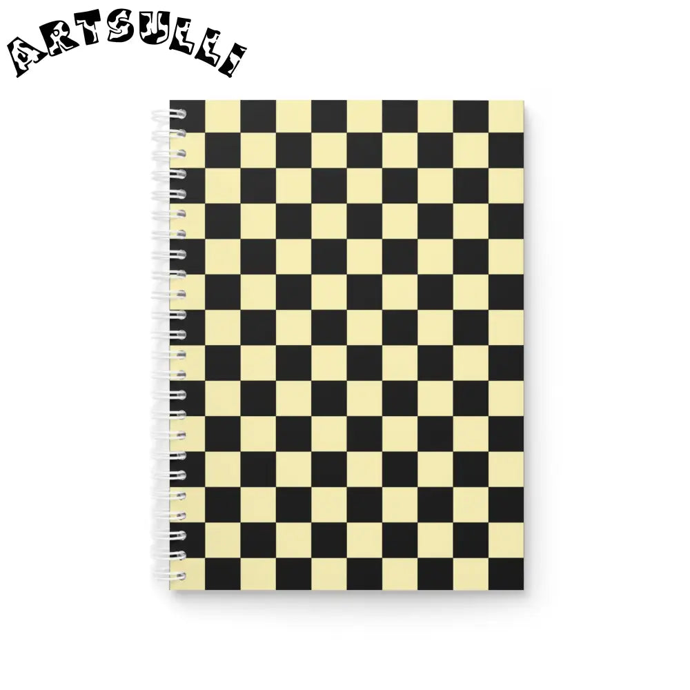 JAKKOUTTHEBXX Checkerboard Black and Yellow Spiral Notebook