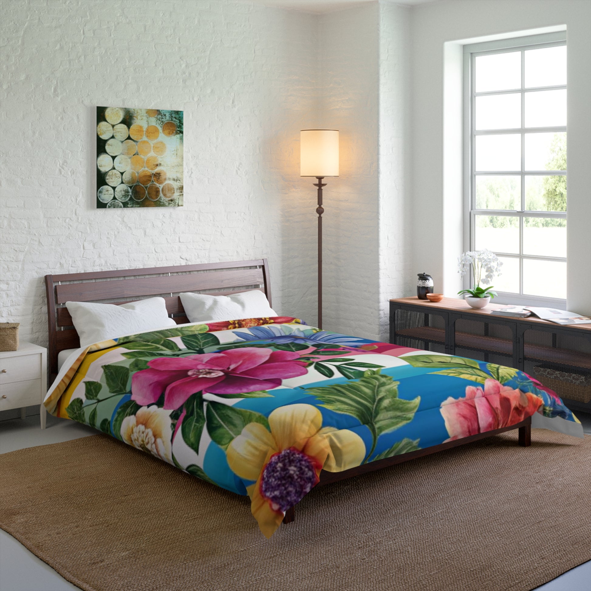 Floral Stripe 4K Comforter, Artsulli - Art is Long, Life is Short, Home Decor, , , , , , , 