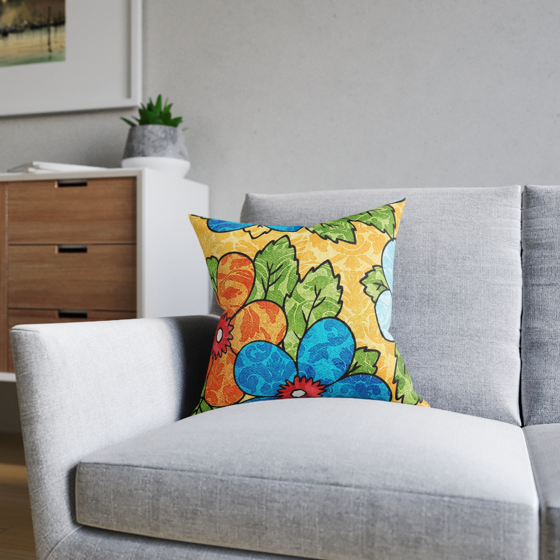 Groovy Yellow Floral Kl Square Pillow, Artsulli - Art is Long, Life is Short, Home Decor, , , , , , , 