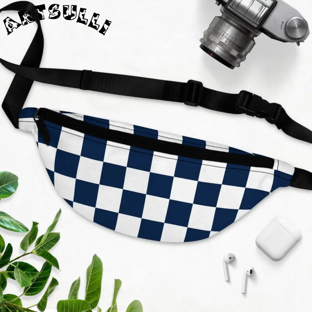 JAKKOUTTHEBXX Checkerboard White and Navy Blue Fanny Pack