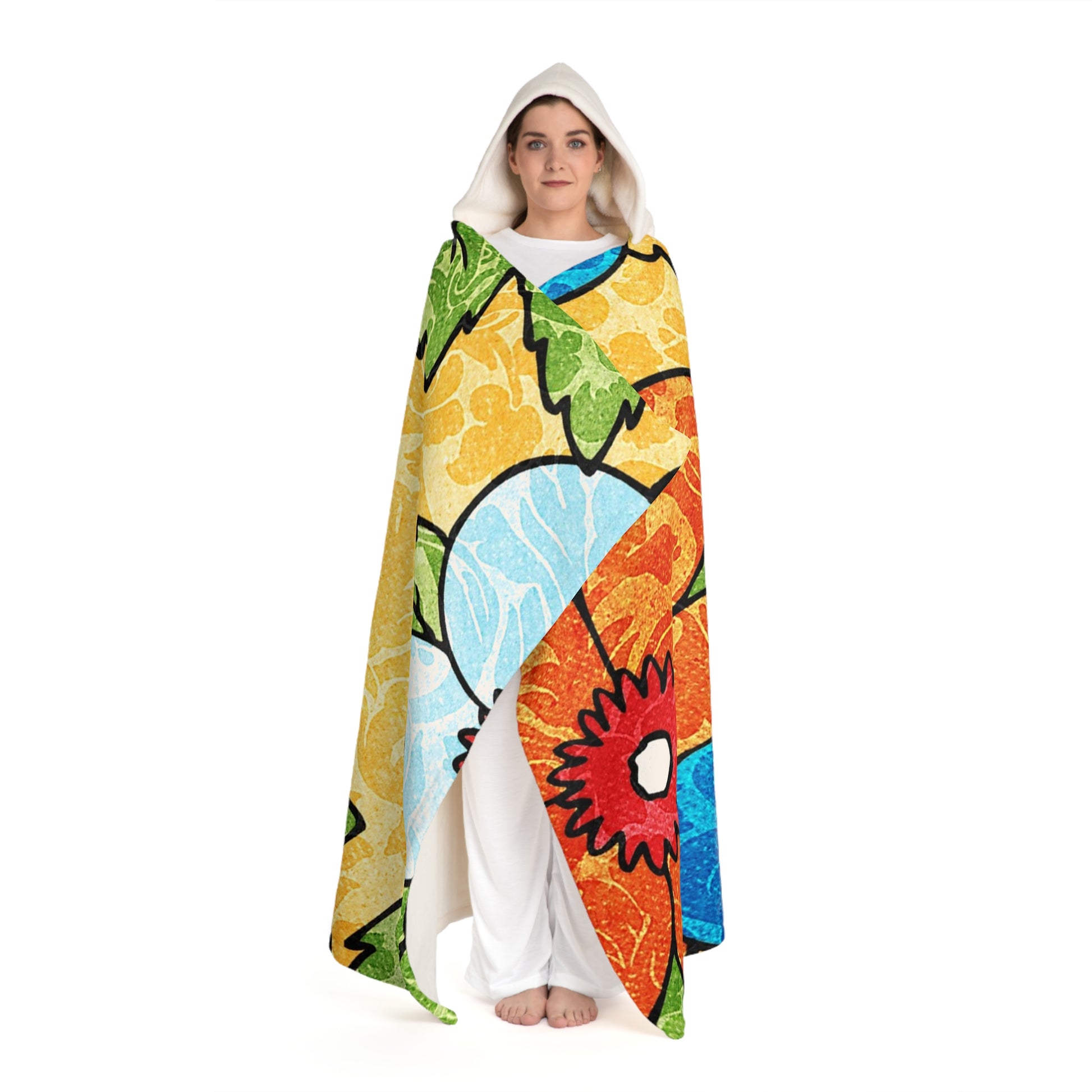 Groovy Yellow Floral Kl Hooded Sherpa Fleece Blanket, Artsulli - Art is Long, Life is Short, All Over Prints, , , , , , , 