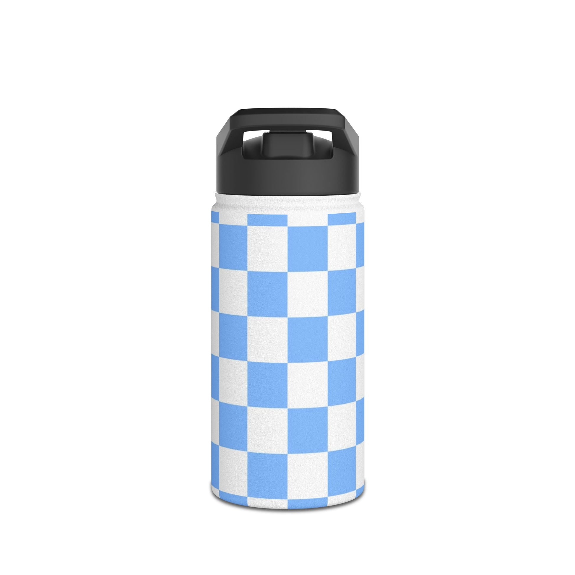 Checkerboard White and Light Blue Stainless Steel Water Bottle, Standard Lid, Artsulli - Art is Long, Life is Short, Mug, , , , , , , 