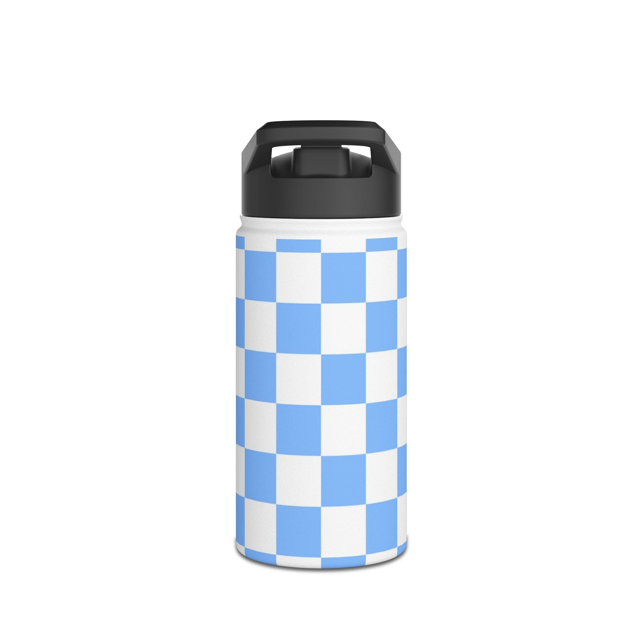 Checkerboard White and Light Blue Stainless Steel Water Bottle, Standard Lid, Artsulli - Art is Long, Life is Short, Mug, , , , , , , 
