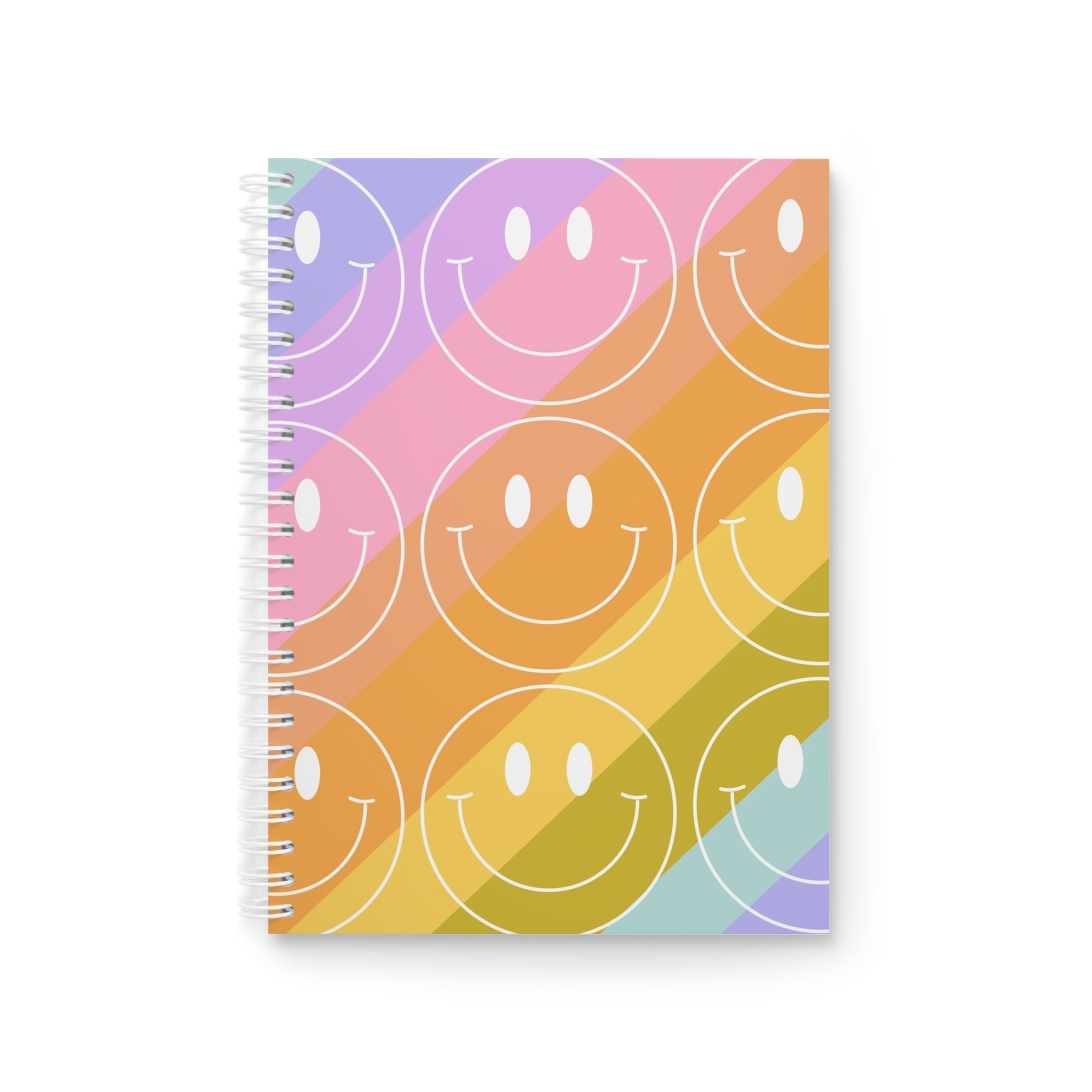 Smiley Face x Rainbow Stripes Multi-Color Spiral Notebook, Artsulli - Art is Long, Life is Short, Paper products, Size, One Size, , , , , 11546714192513