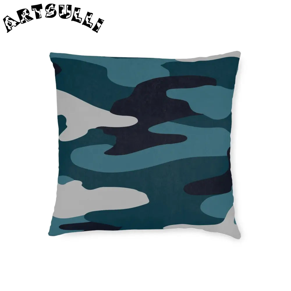 JAKKOUTTHEBXX Blue Camouflage Square Pillow JAKKOUTTHEBXX Artsulli