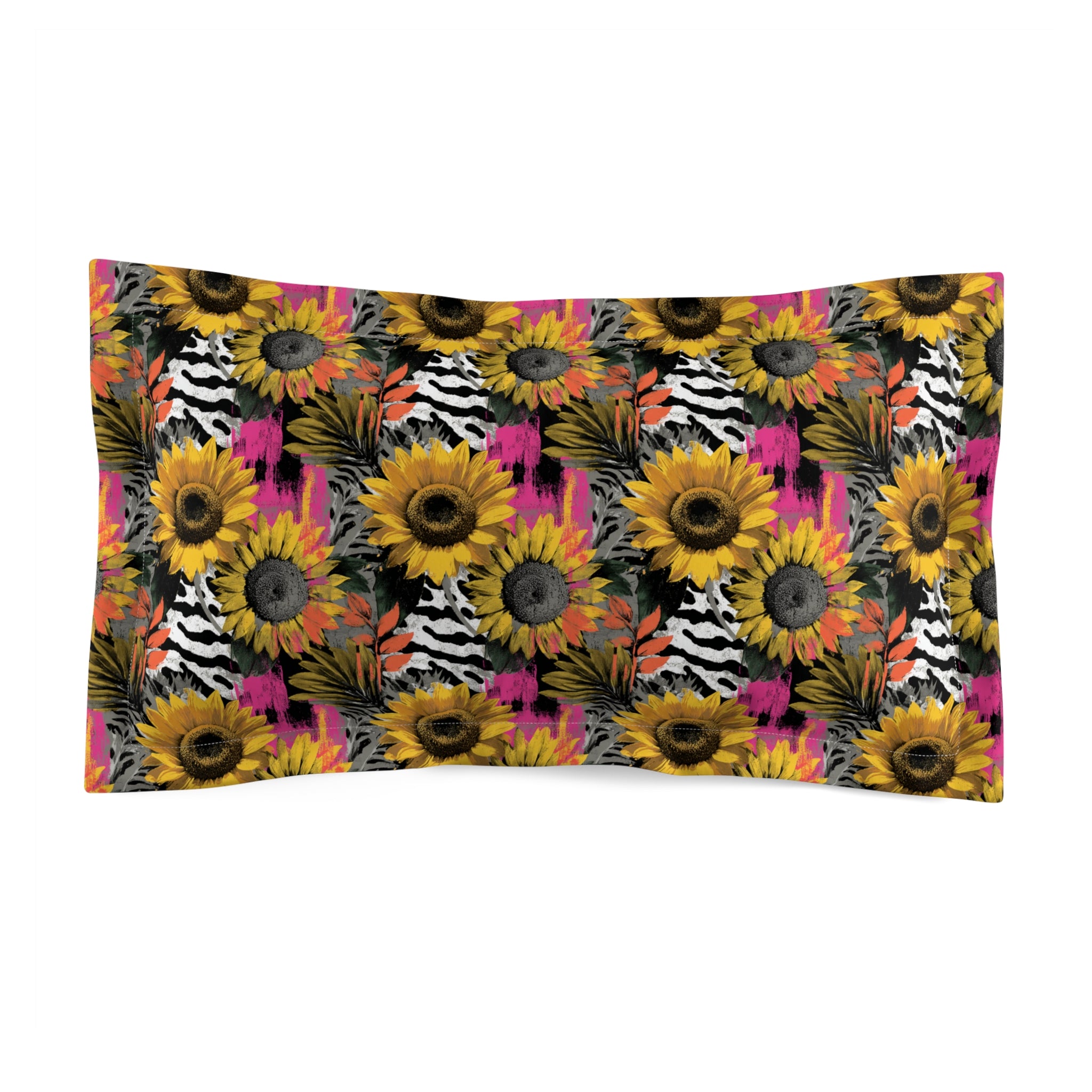 Zebra Stripes x Sunflowers Multi-Color Microfiber Pillow Sham, Artsulli - Art is Long, Life is Short, Home Decor, Size, King, , , , , 25424486898028725526