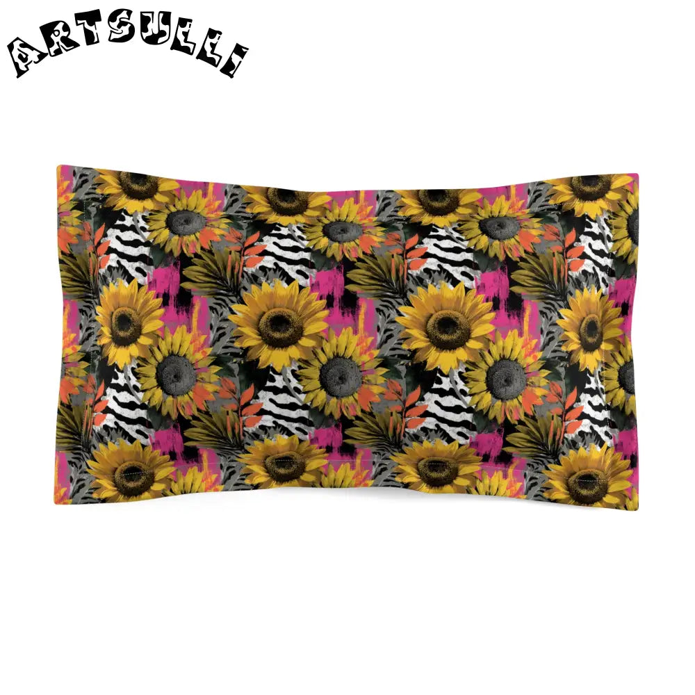 Zebra Stripes x Sunflowers Multi-Color Microfiber Pillow Sham, Artsulli - Art is Long, Life is Short, Home Decor, Size, King, , , , , 25424486898028725526