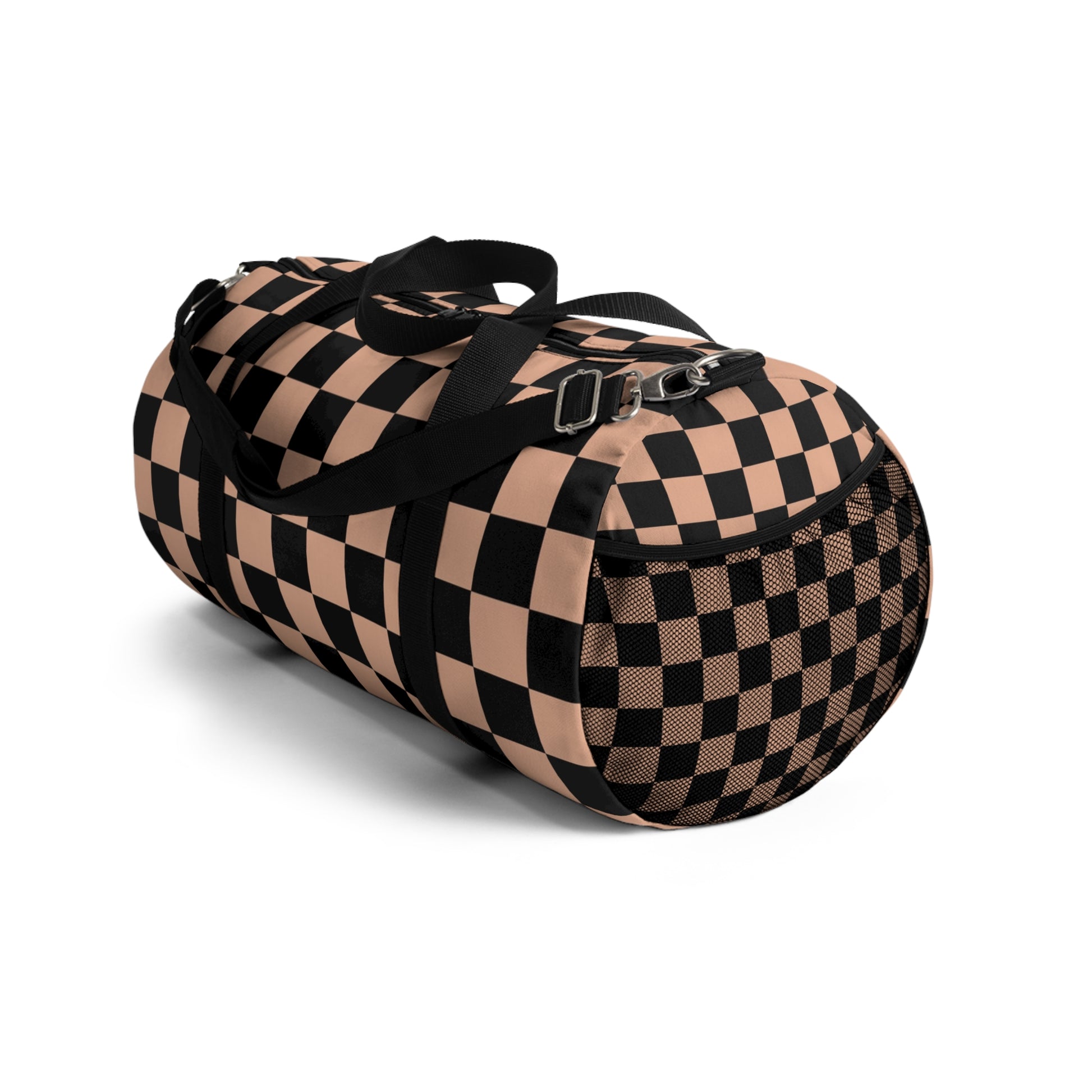 Checkerboard Soft Orange and Black Duffel Bag, Artsulli - Art is Long, Life is Short, Bags, , , , , , , 